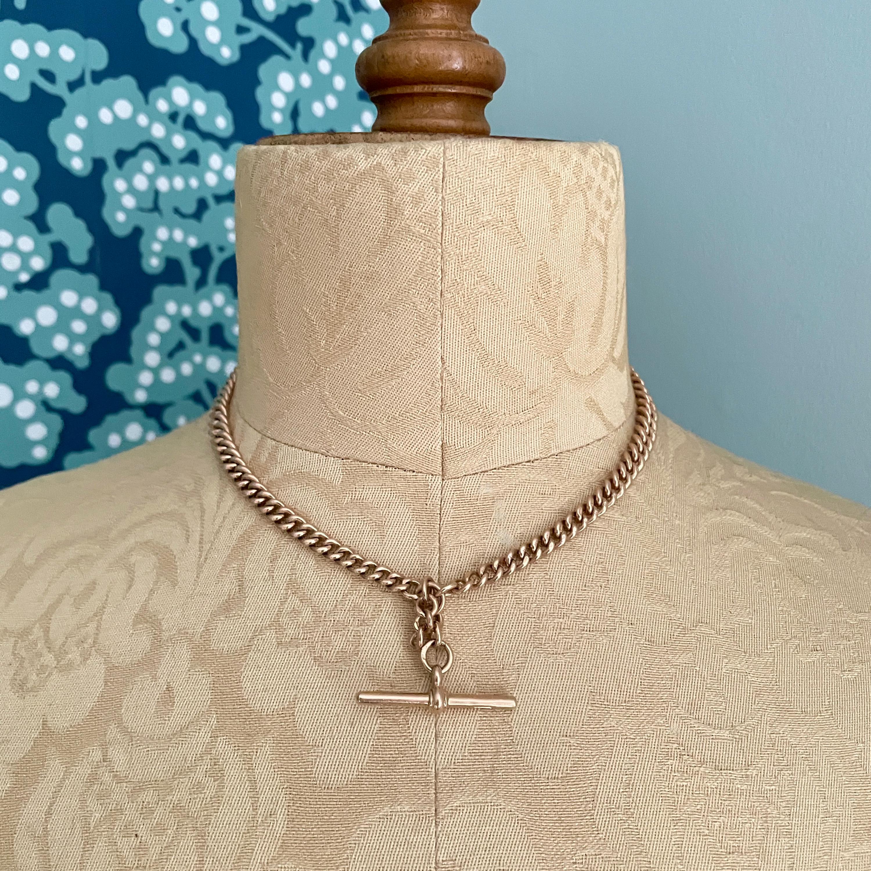 Antique 9ct Rose Gold graduated Double Albert Watch Chain Necklace 45 grams