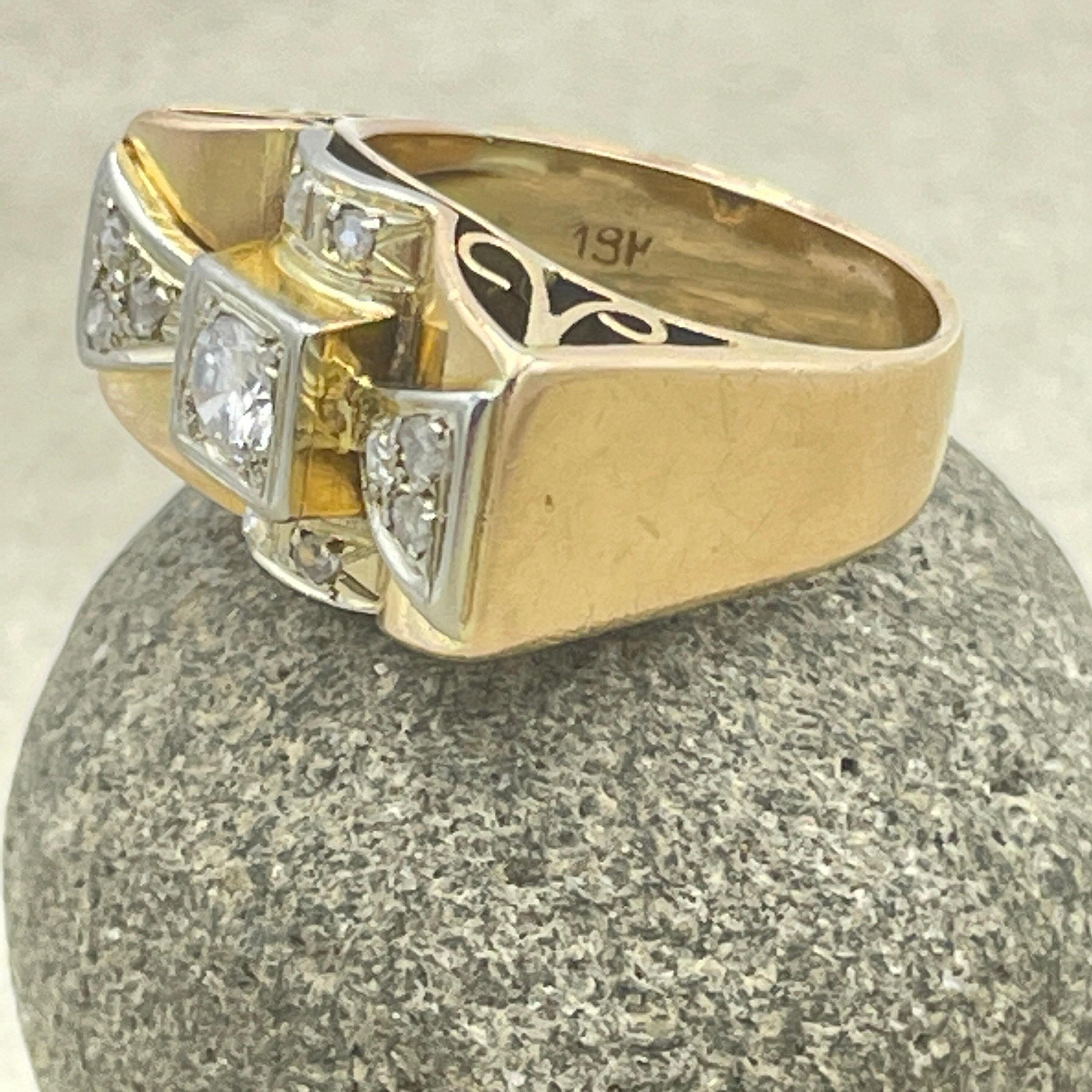 Retro, 18ct Gold & Platinum, Diamond Cocktail Tank Ring c1945