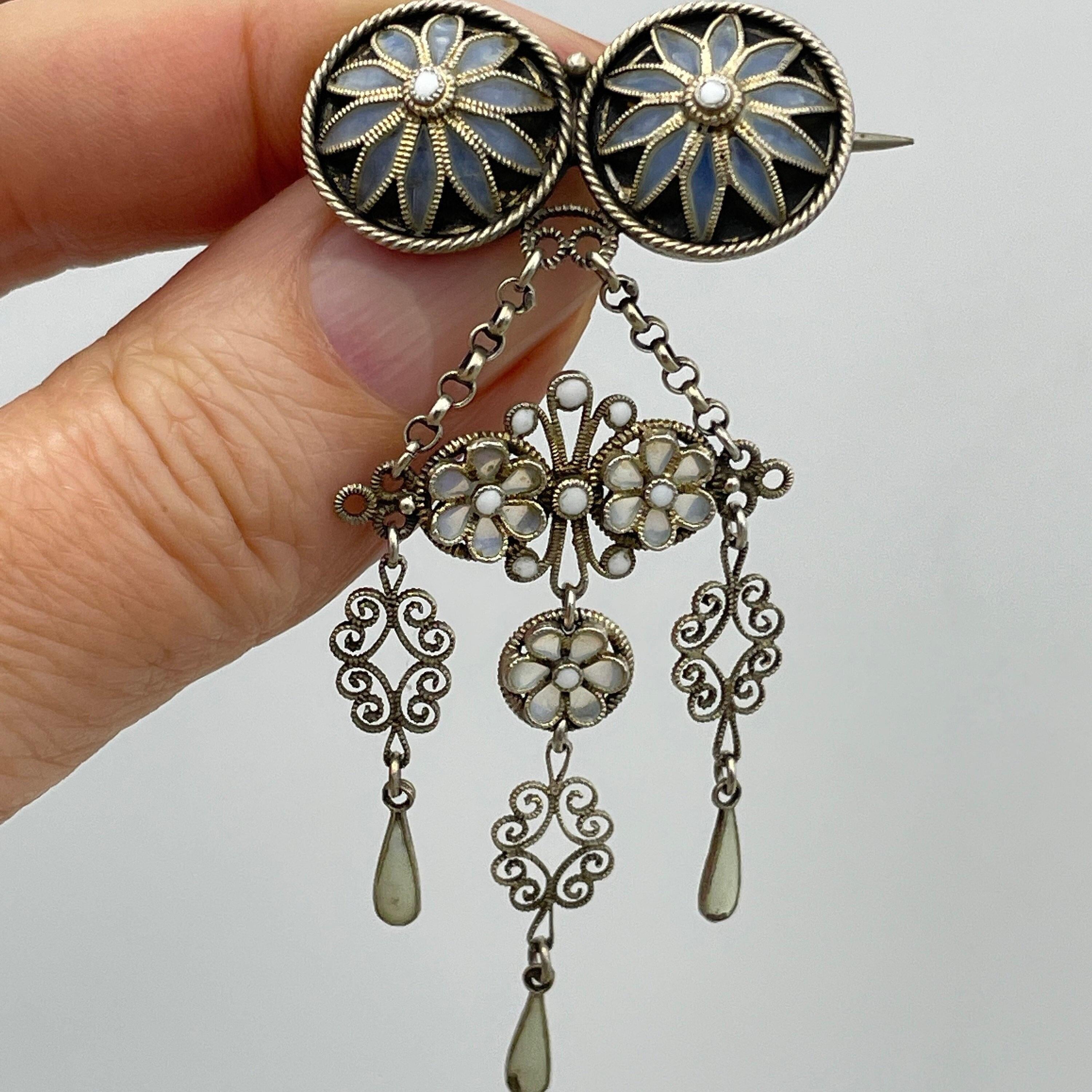 Antique norwegian enamel and filegree 830s silver brooch attributed to marius hammer art nouveau c1910s