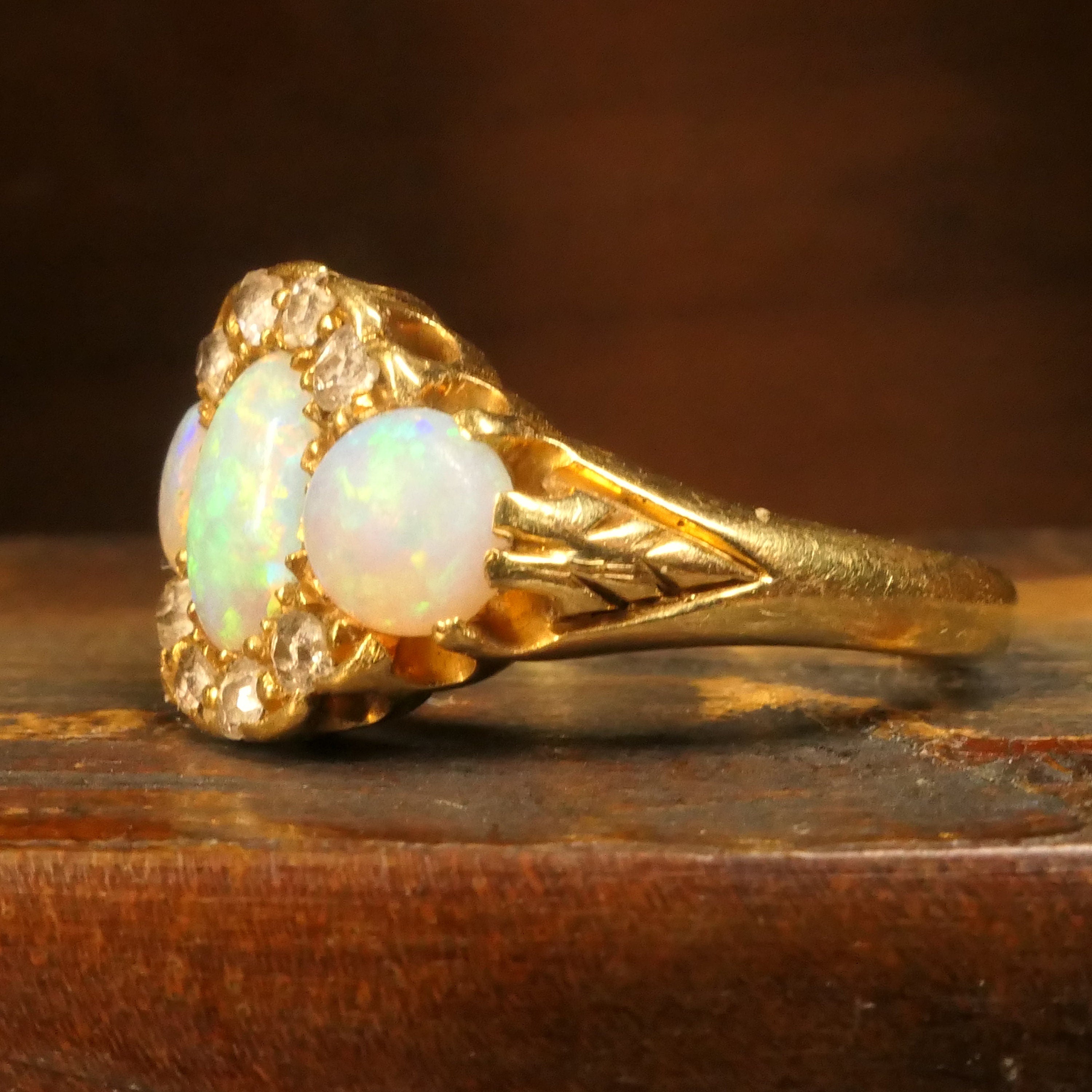 Antique, Opal & Old Cut Diamond Ring