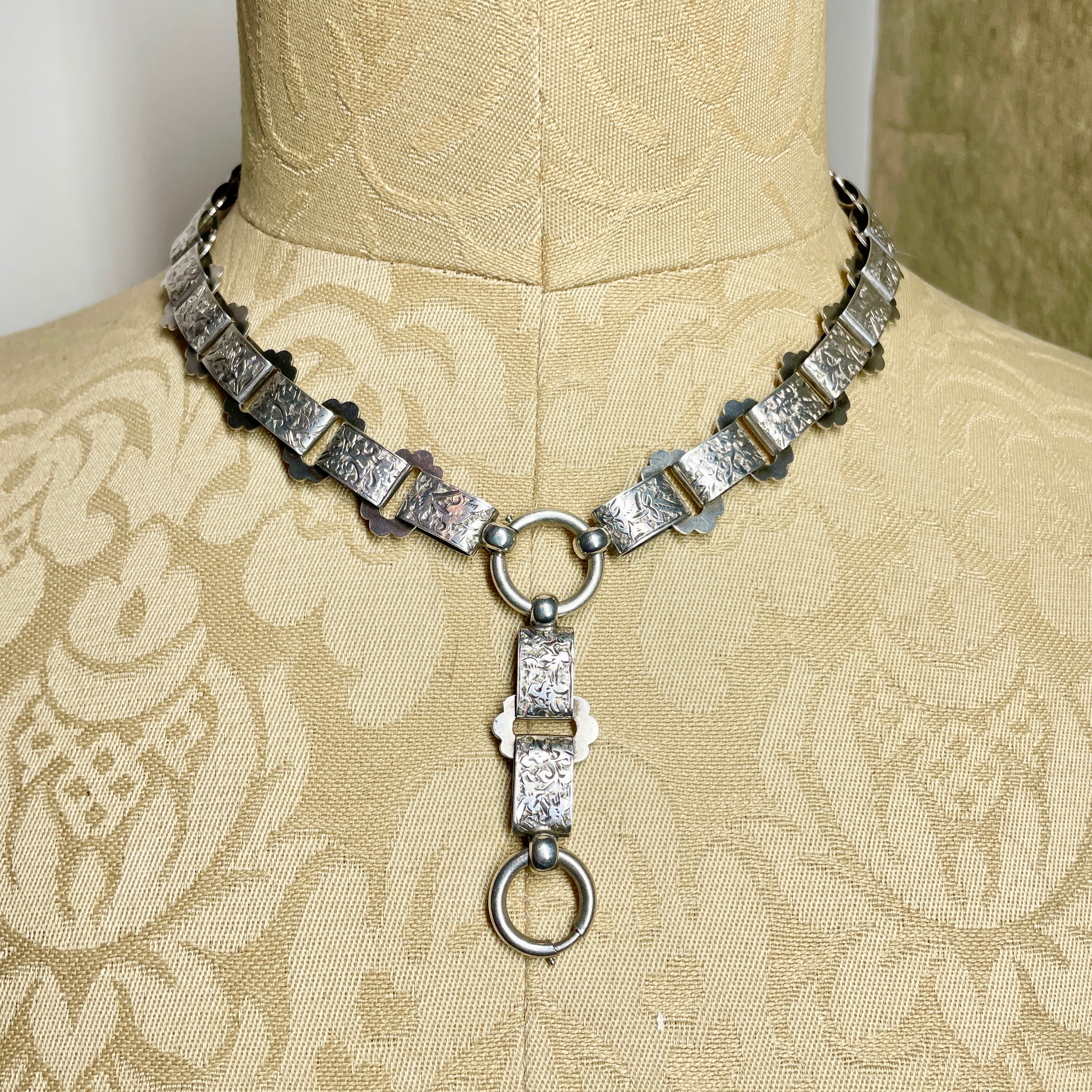 Victorian Sterling Silver, Book Chain Collar Necklace, 52 Grams