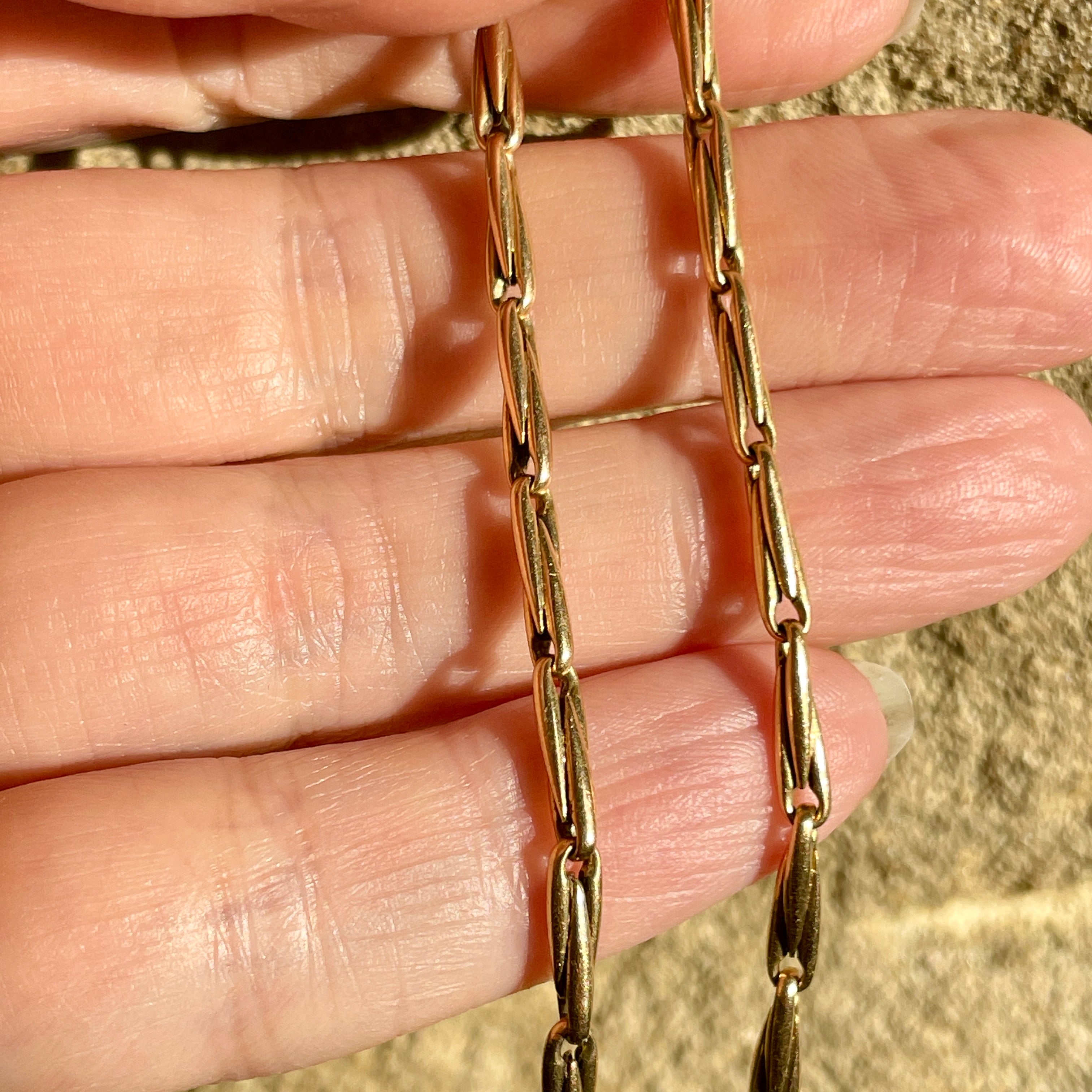 Antique, French, 18ct Gold Watch Chain, dog clip and bolt ring clasp, c1900