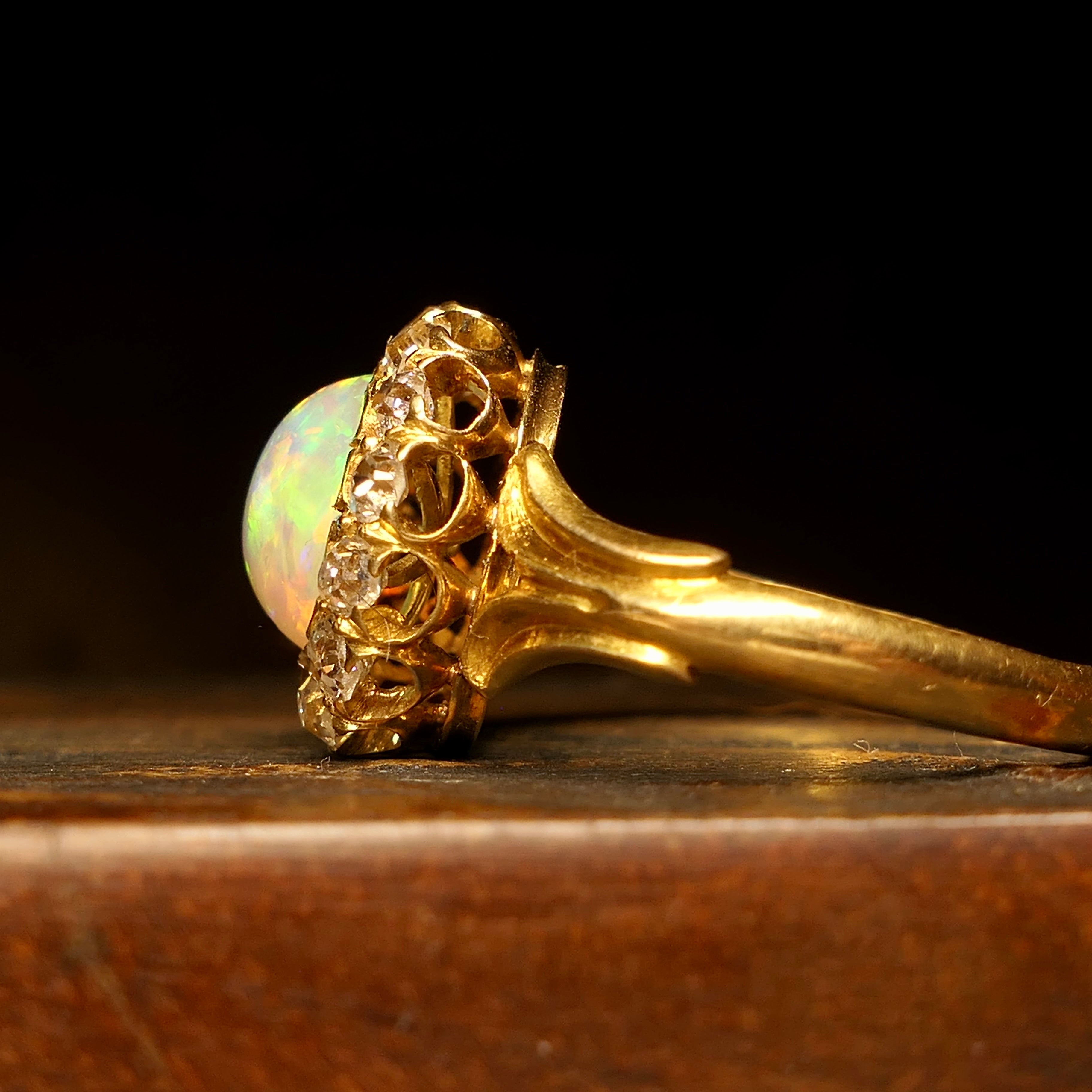 Antique, Opal & Old Cut Diamond, 18ct Gold, Cluster Ring