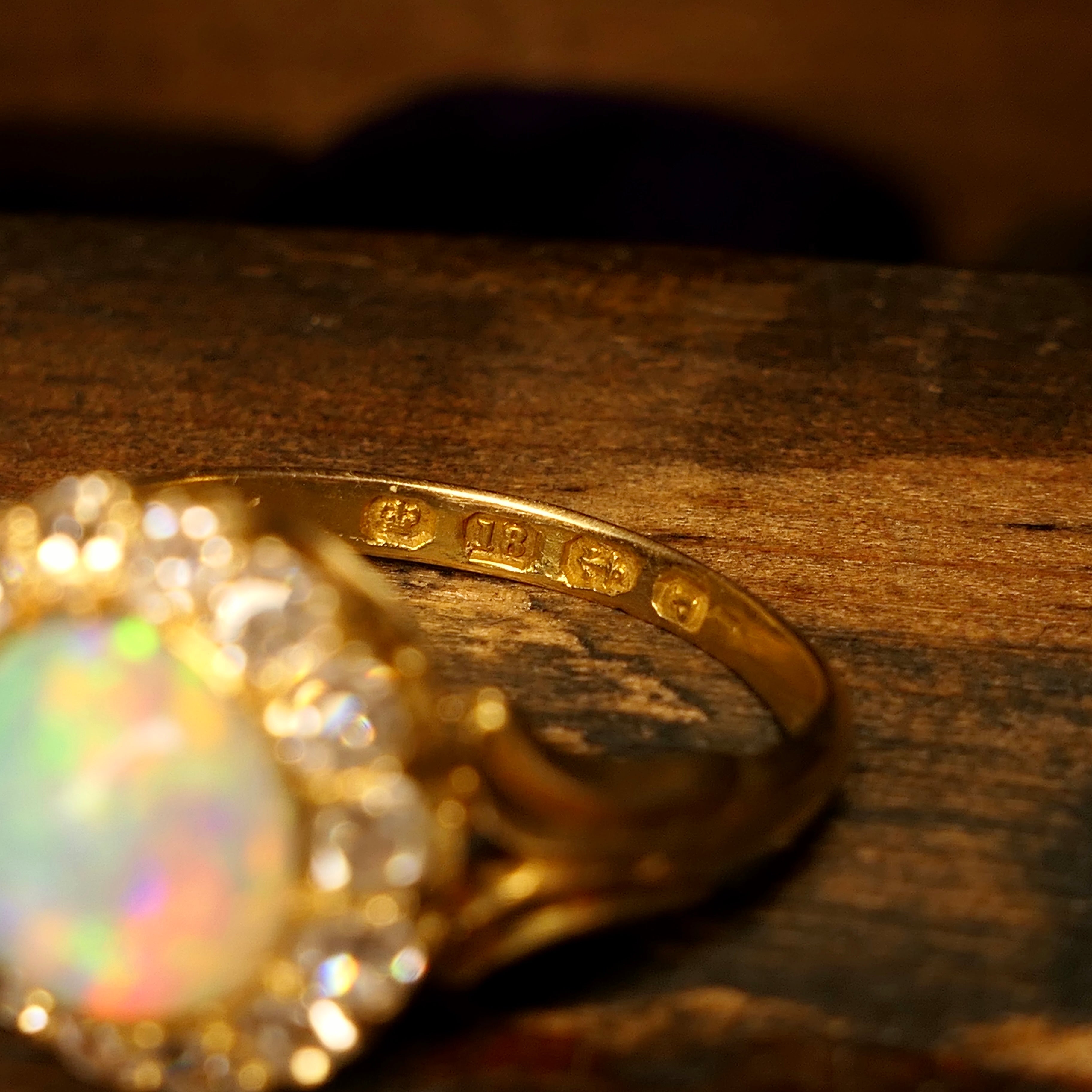 Antique, Opal & Old Cut Diamond, 18ct Gold, Cluster Ring