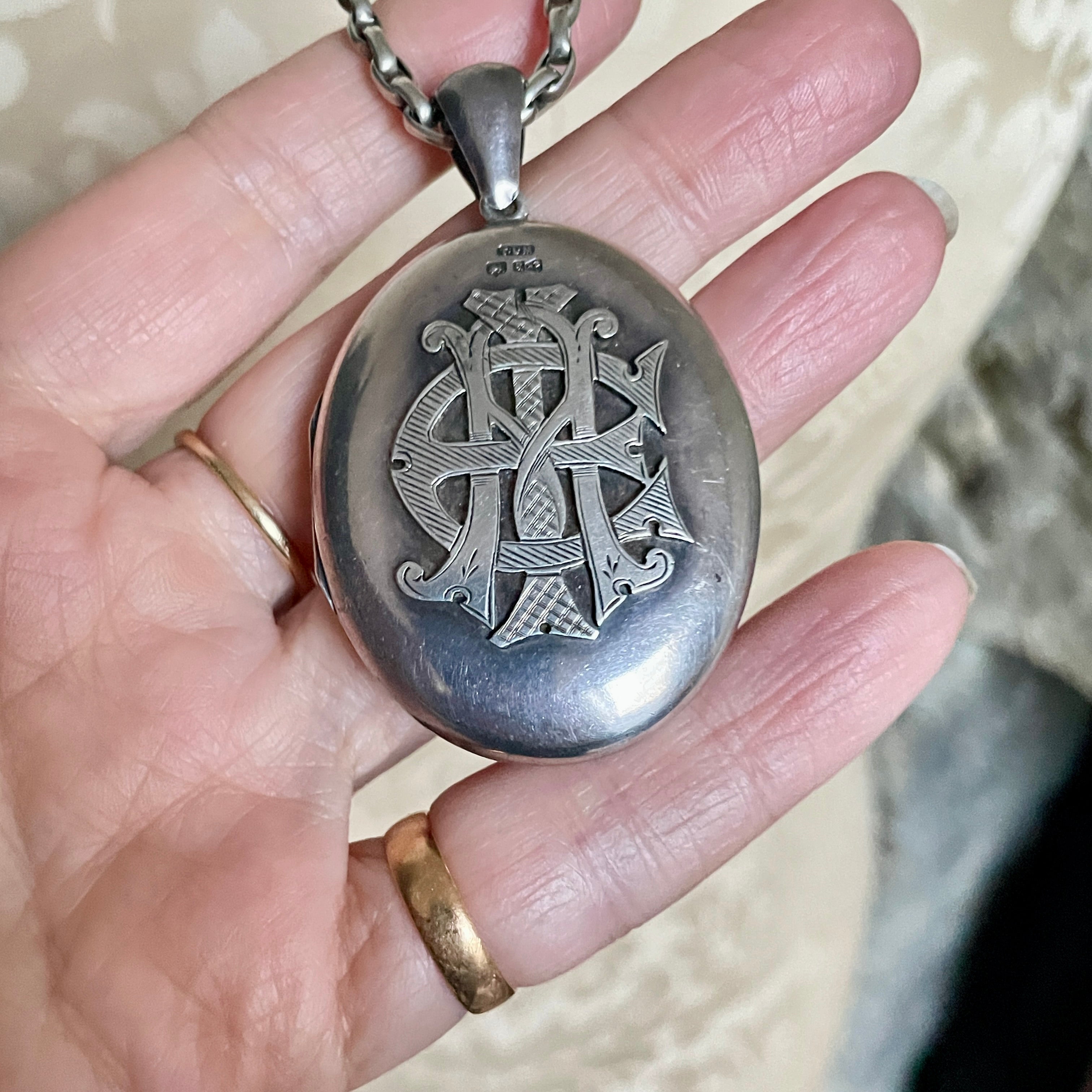 Victorian, Large Sterling Silver Locket, With Hand Engraved Monogram, Hallmarked In 1879