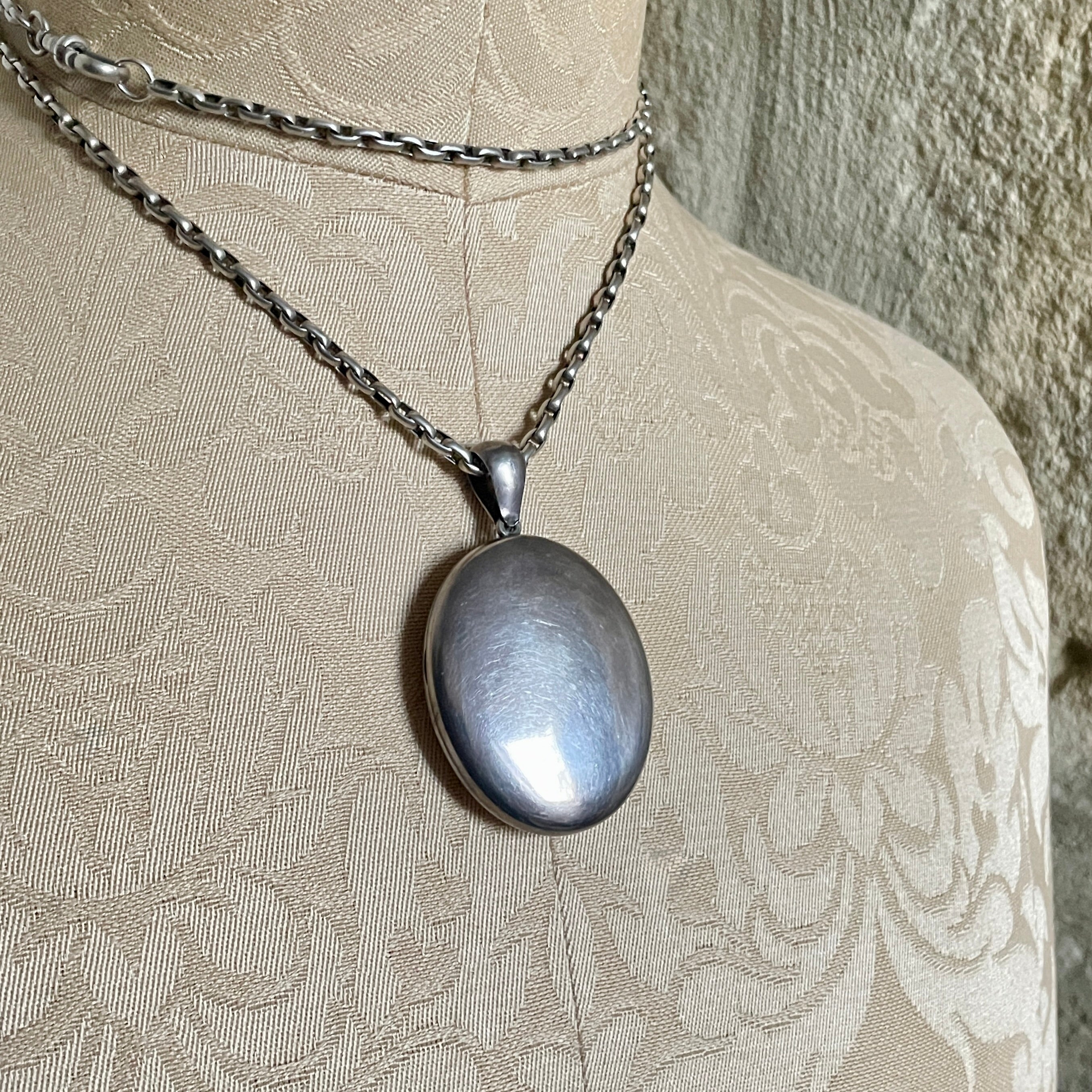 Victorian, Large Sterling Silver Locket, With Hand Engraved Monogram, Hallmarked In 1879