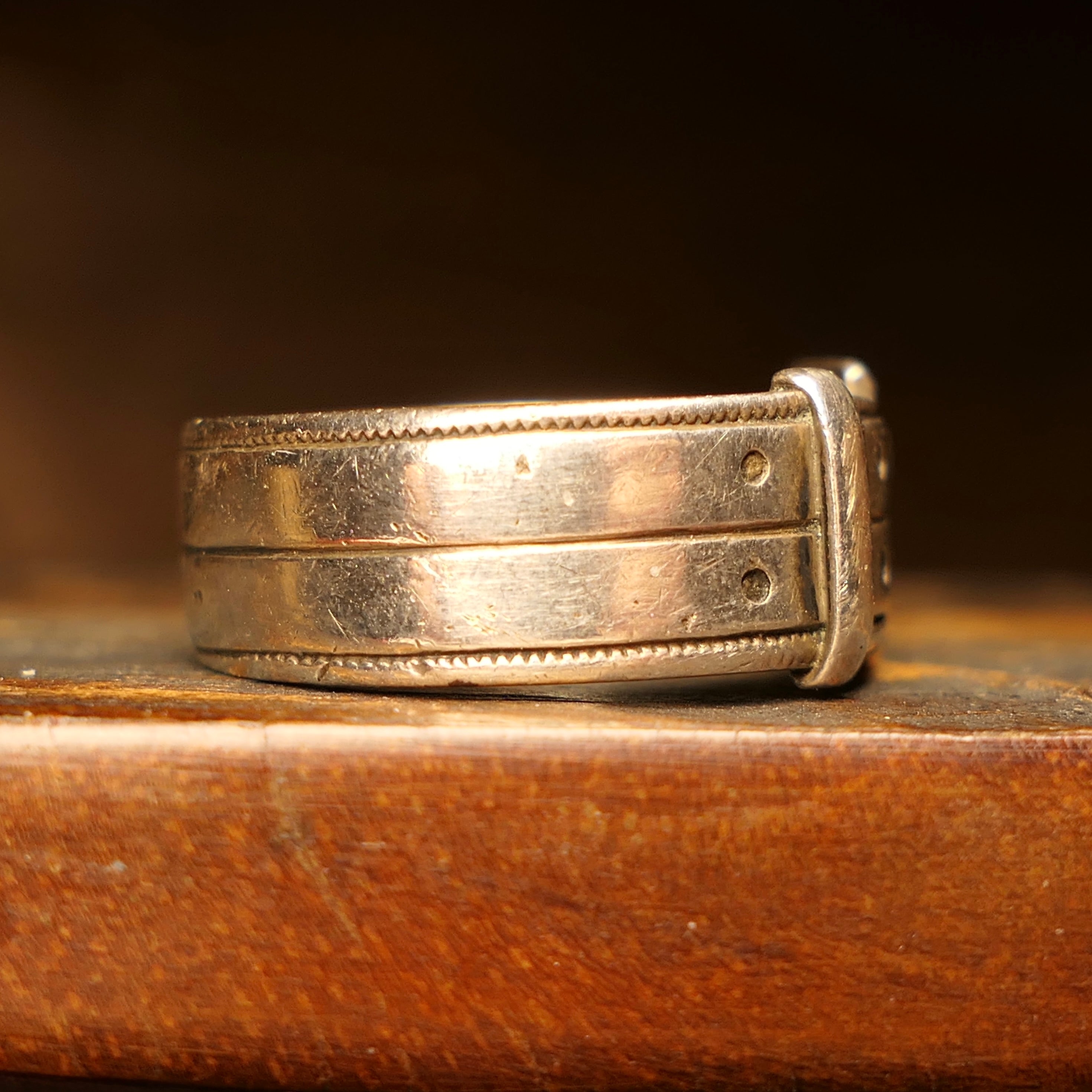 Victorian Sterling Silver, Chunky Wide Band Buckle Ring, Hallmarked 1896