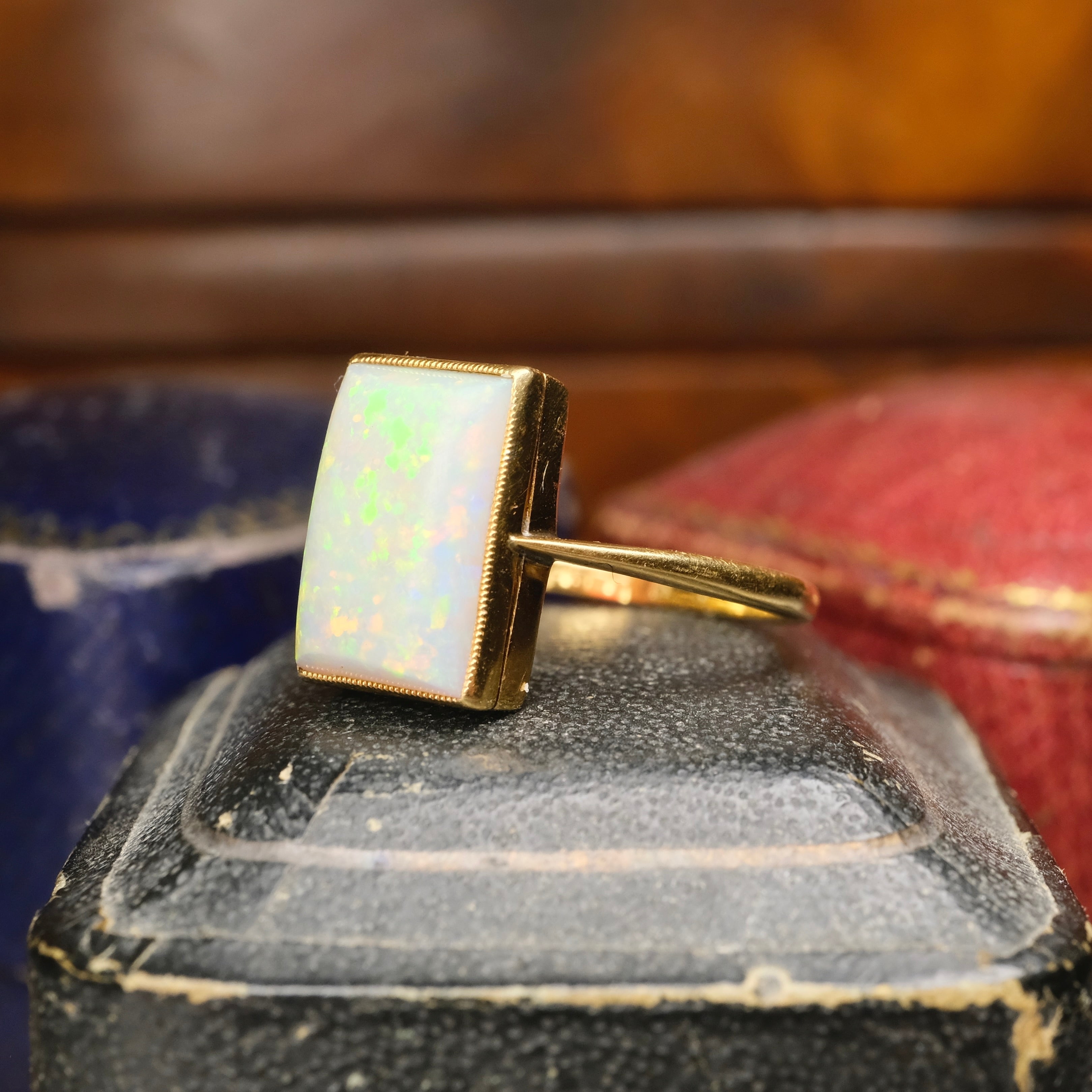 Art Deco 18ct Gold, Opal Solitaire Ring