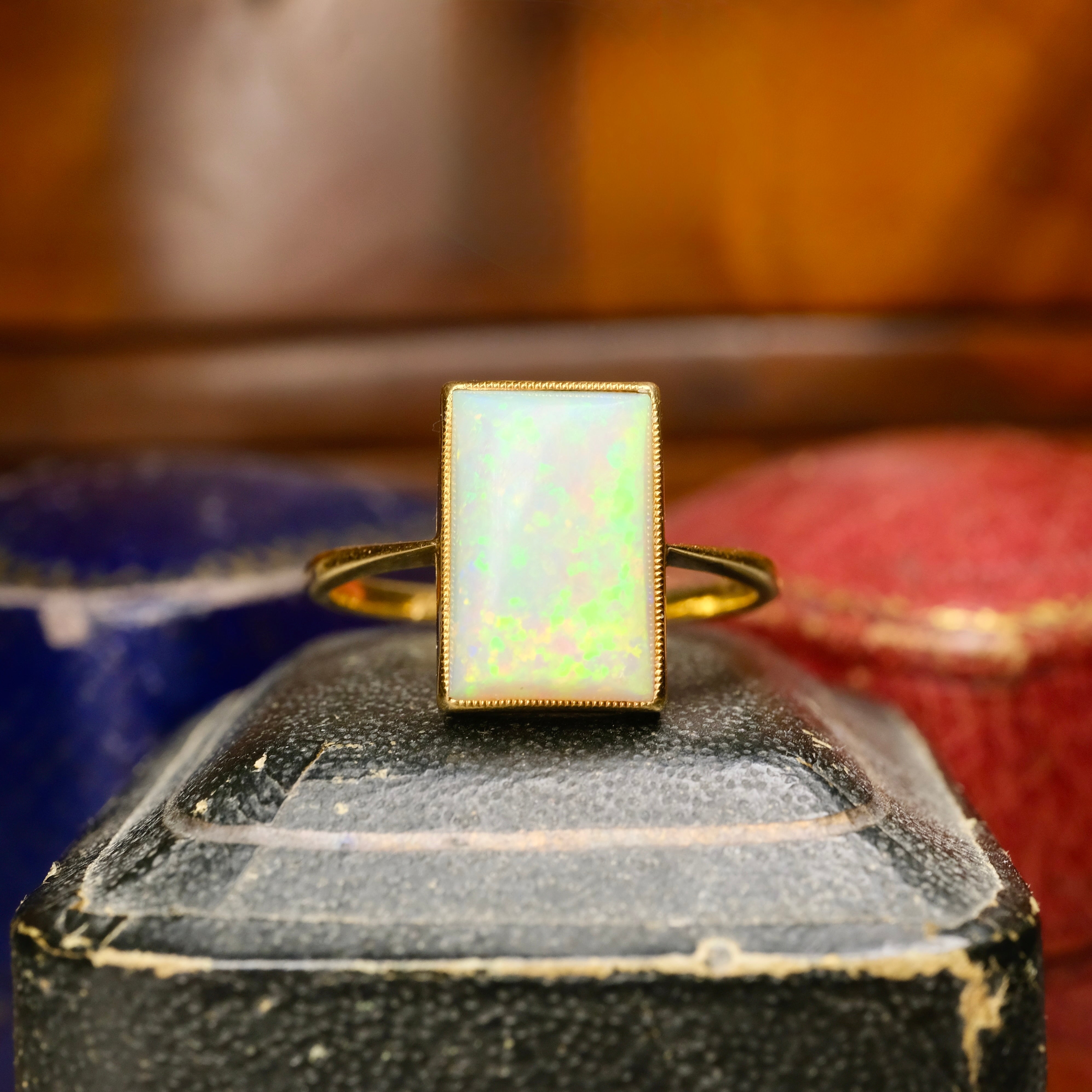 Art Deco 18ct Gold, Opal Solitaire Ring