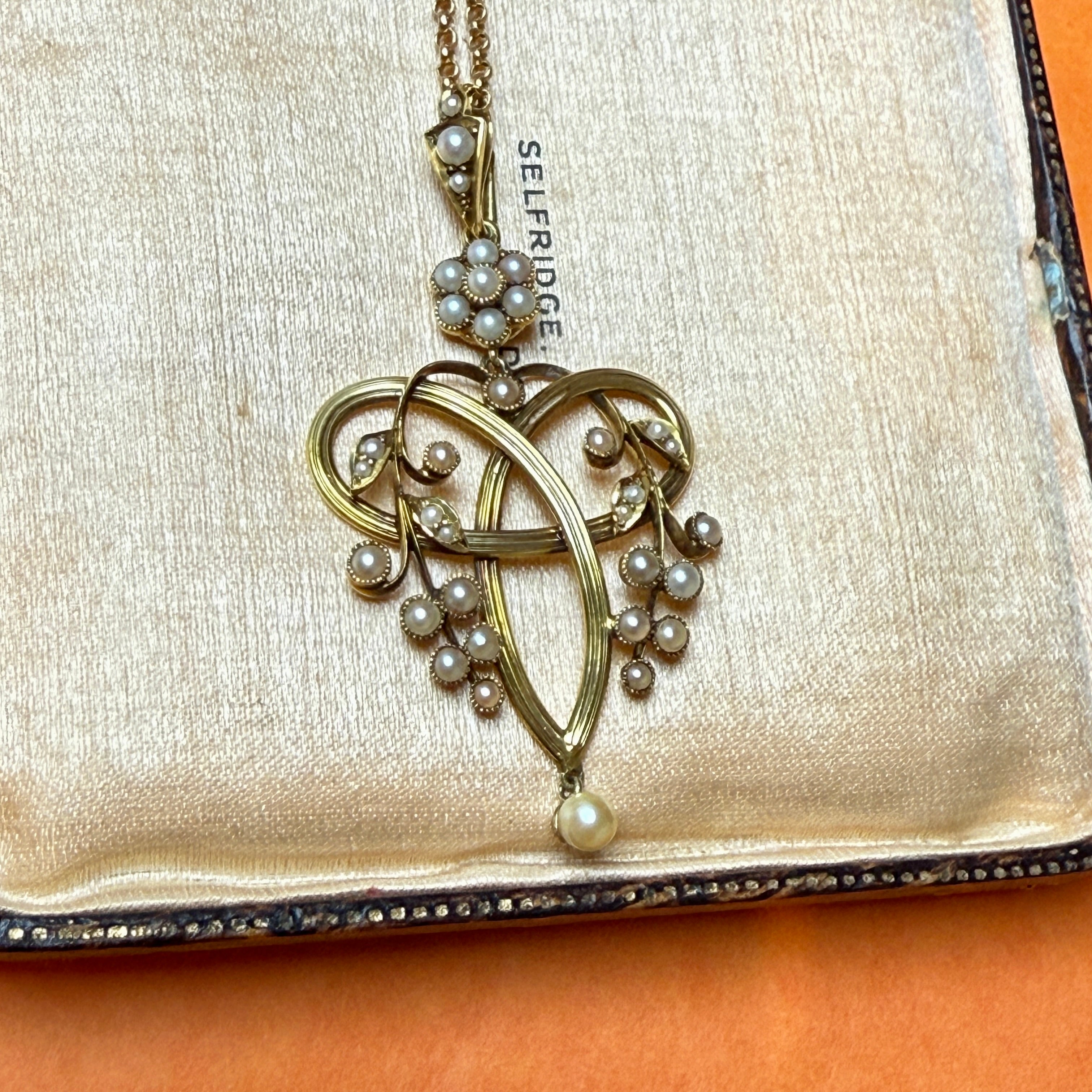 Antique, Art Nouveau, 15ct Gold & Split Pearl Drop Pendant