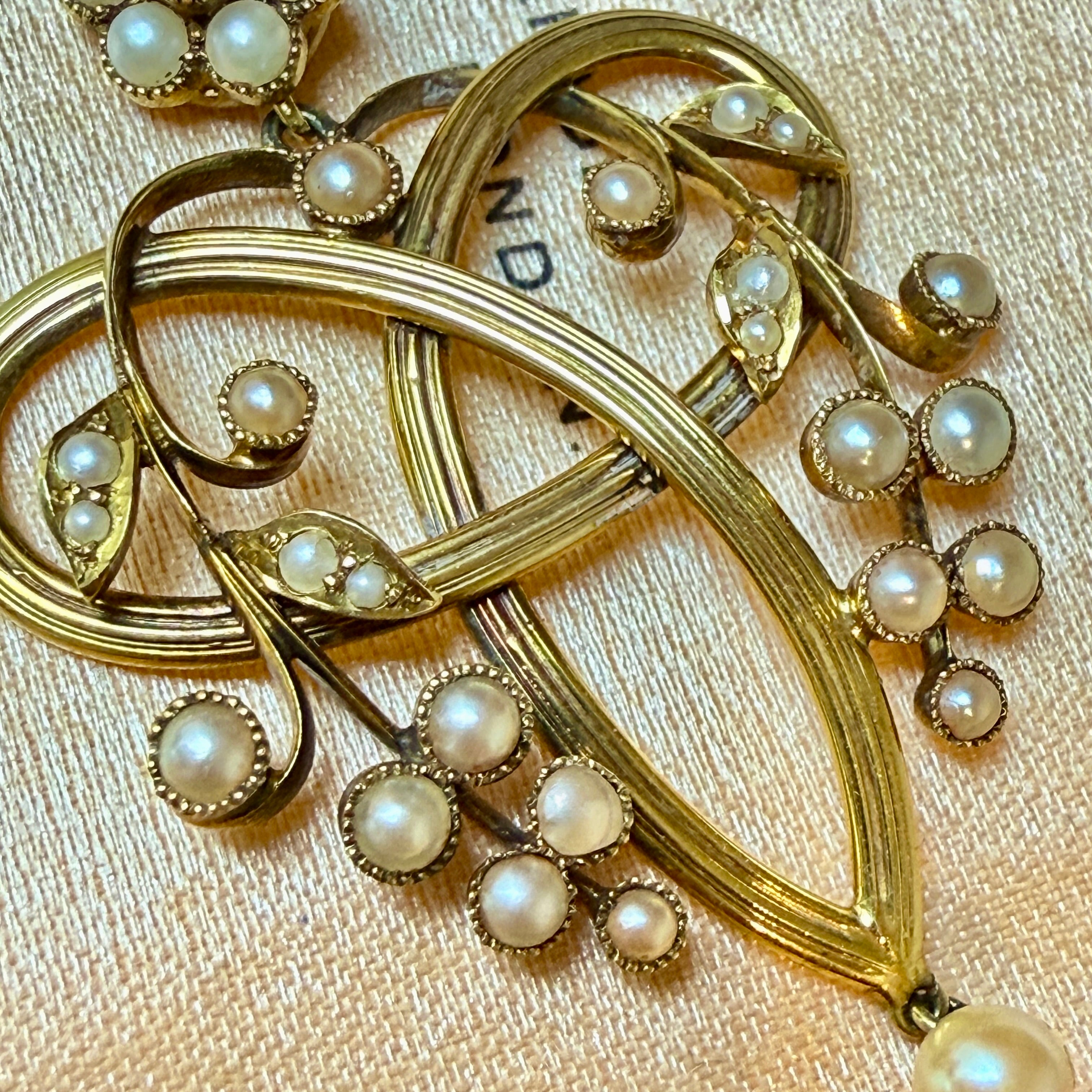 Antique, Art Nouveau, 15ct Gold & Split Pearl Drop Pendant