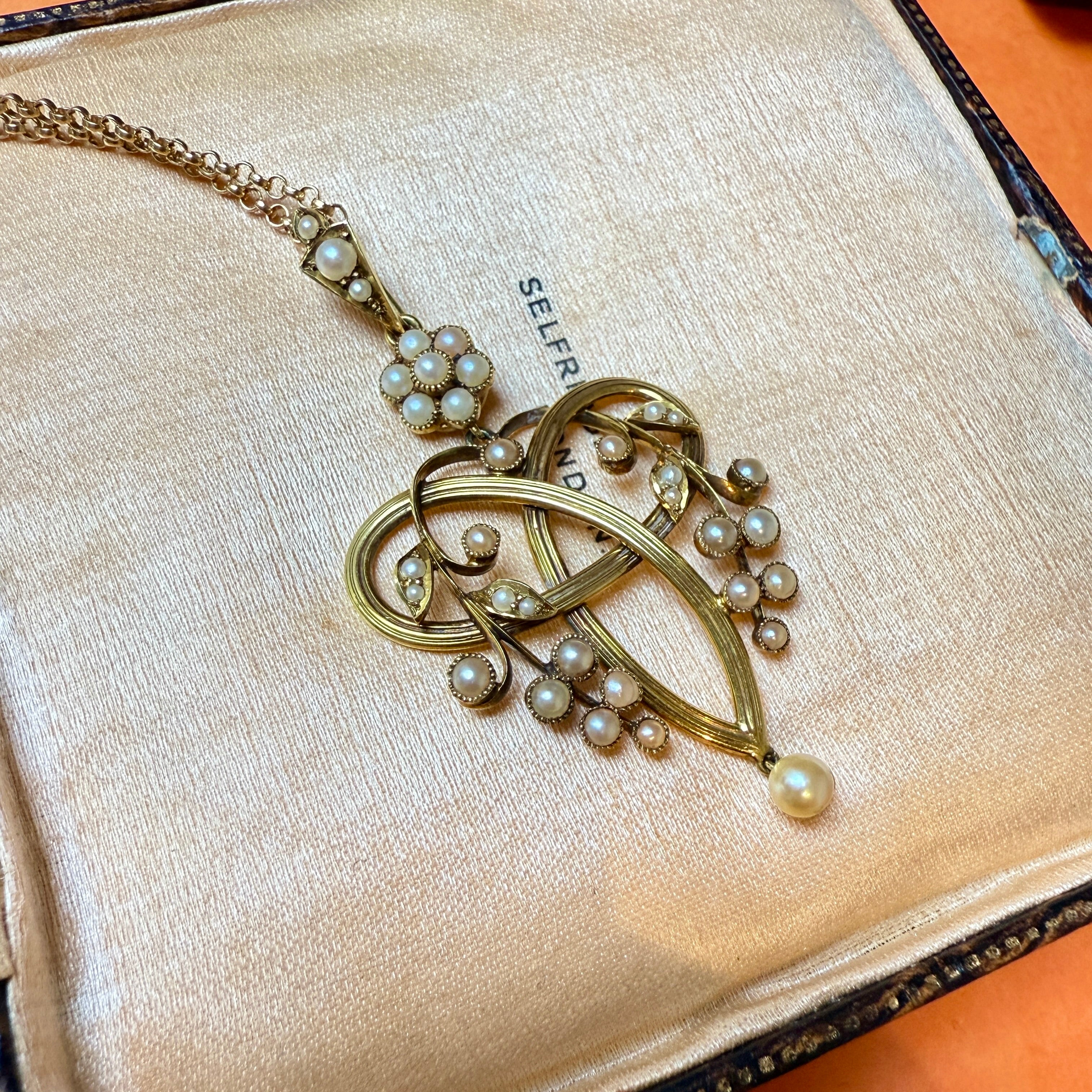 Antique, Art Nouveau, 15ct Gold & Split Pearl Drop Pendant