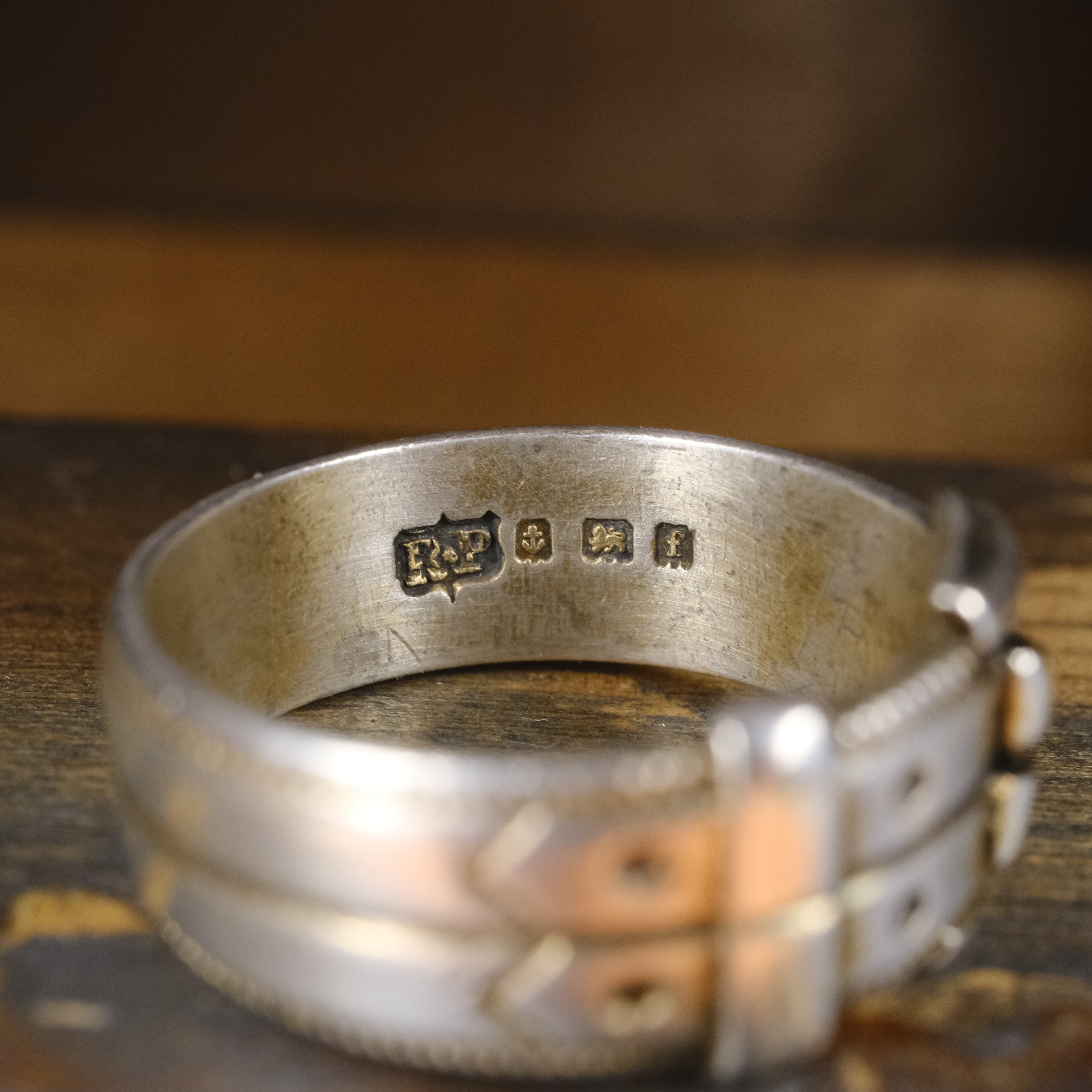 Antique, Edwardian Sterling Silver, Chunky Wide Band Buckle Ring, Hallmarked 1905