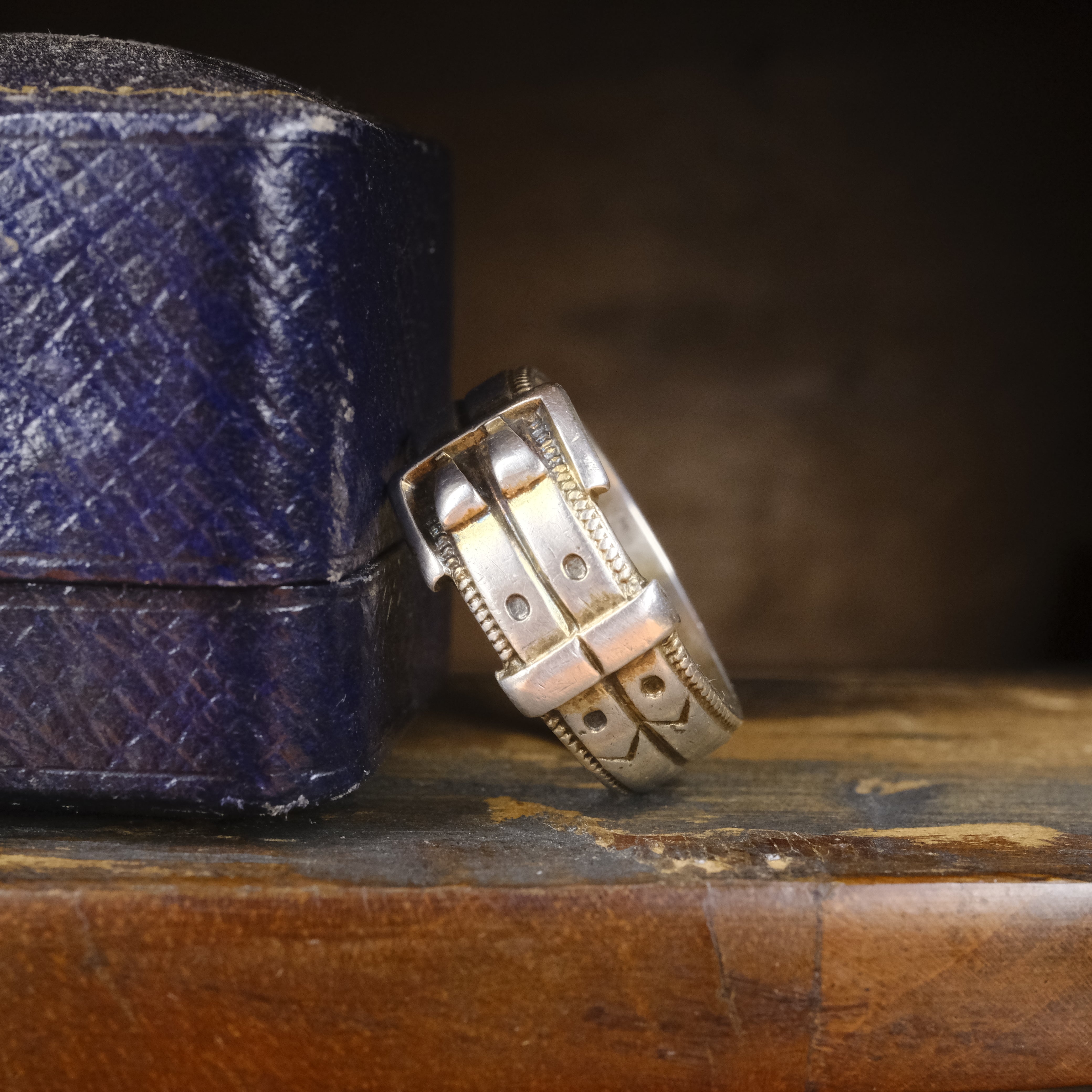 Antique, Edwardian Sterling Silver, Chunky Wide Band Buckle Ring, Hallmarked 1905
