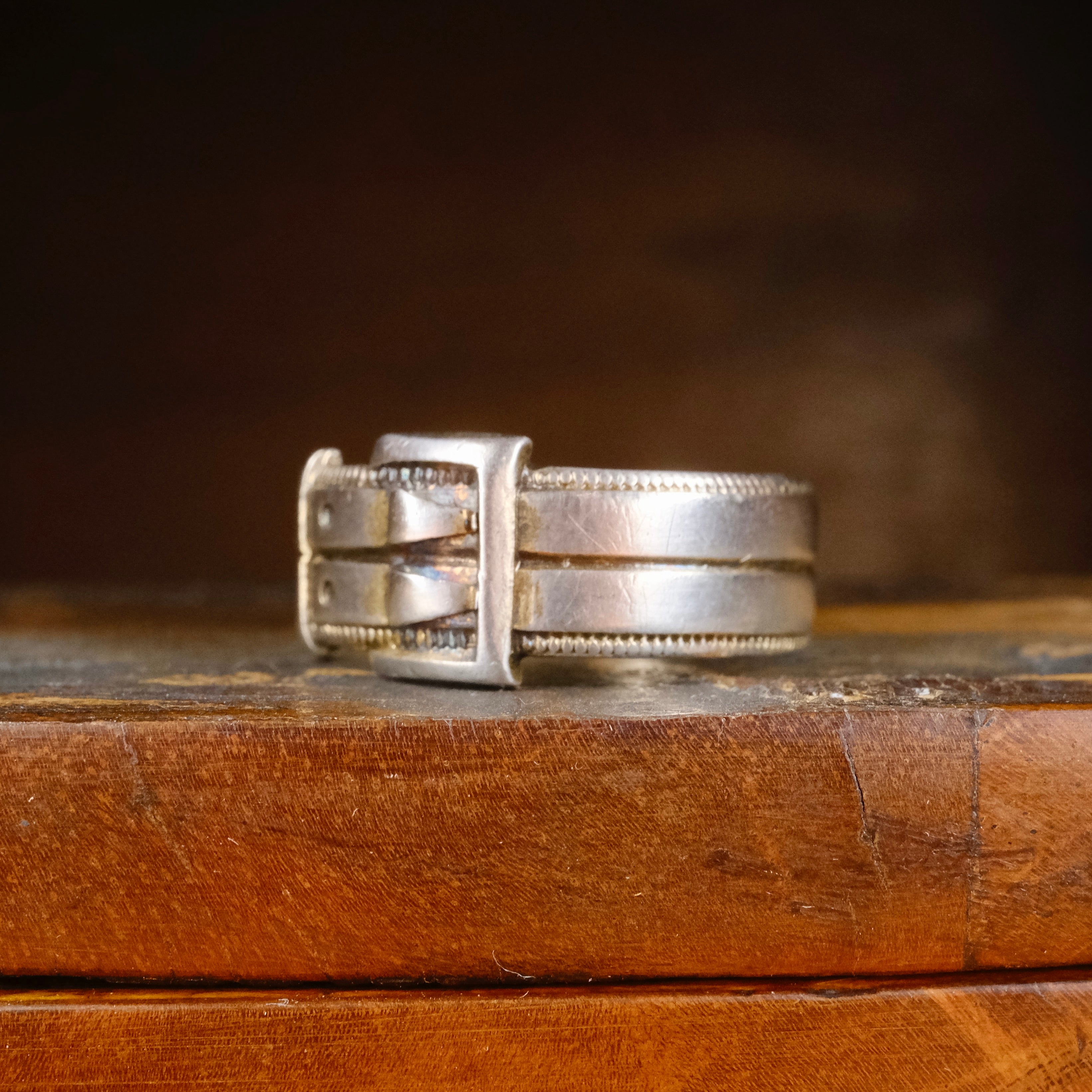 Antique, Edwardian Sterling Silver, Chunky Wide Band Buckle Ring, Hallmarked 1905