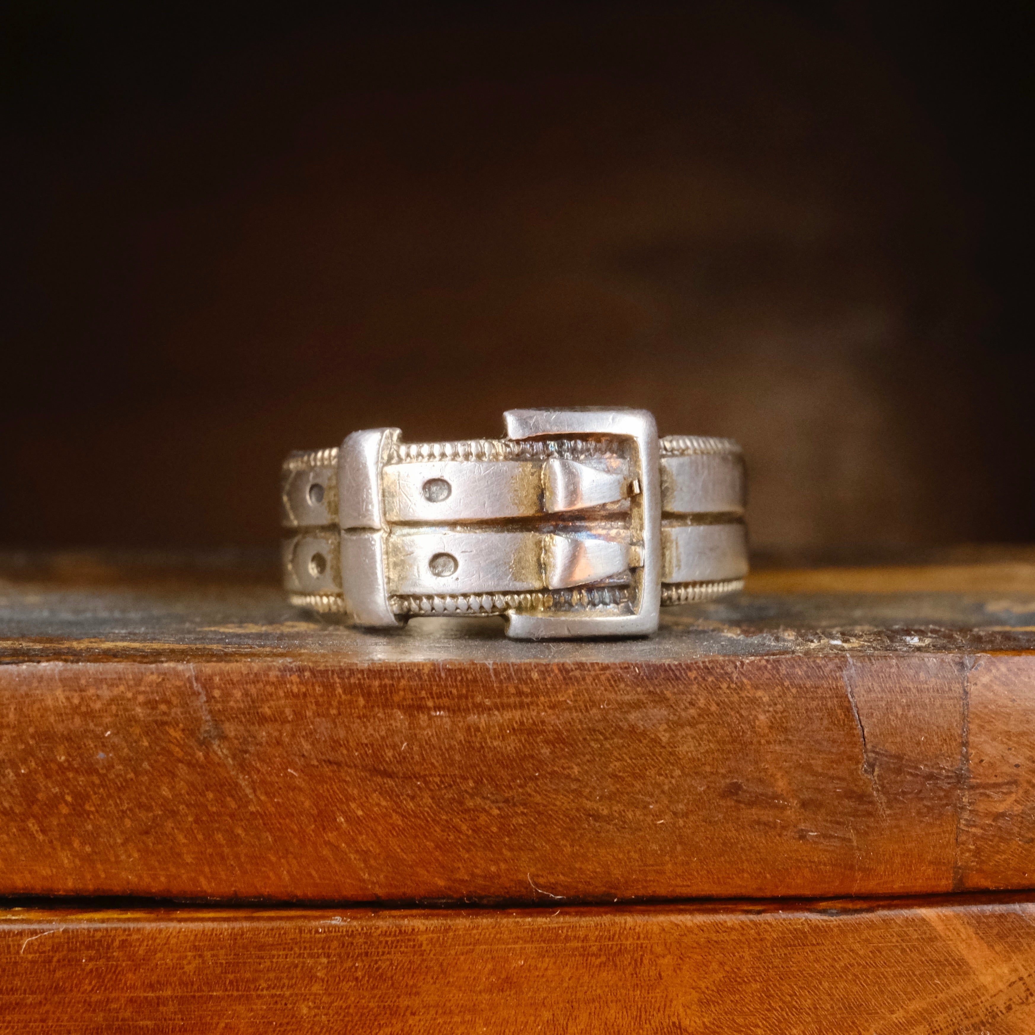 Antique, Edwardian Sterling Silver, Chunky Wide Band Buckle Ring, Hallmarked 1905