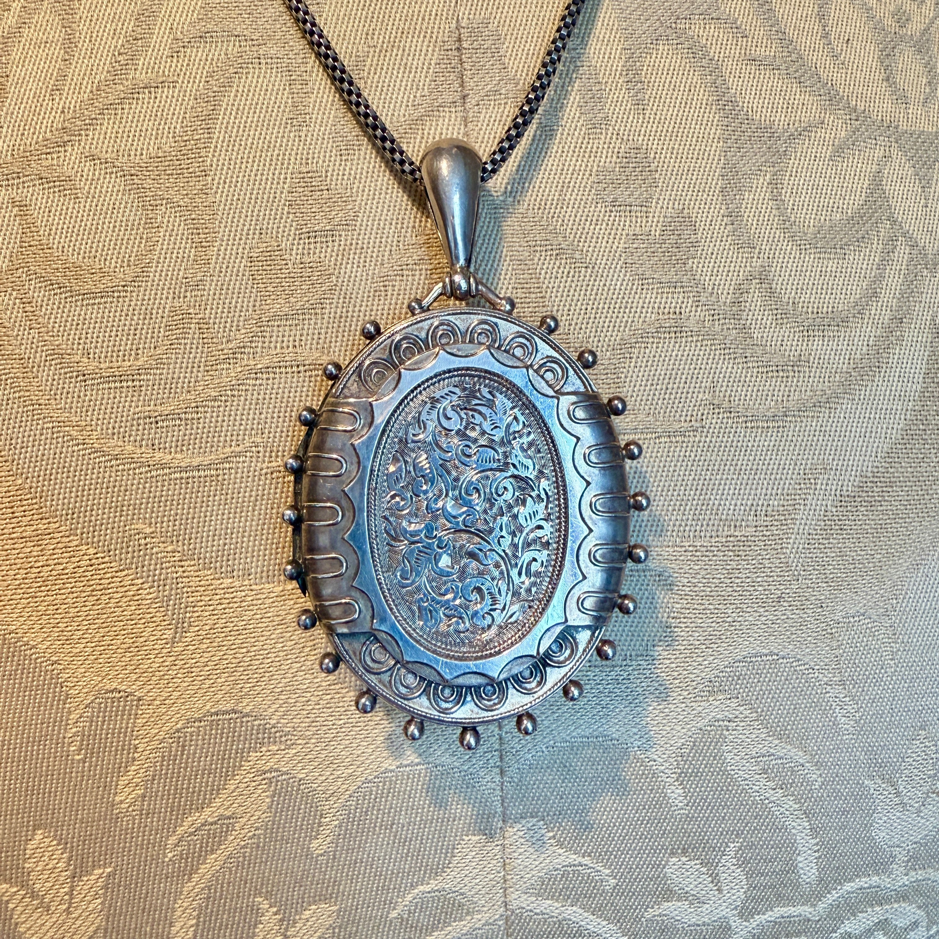 Victorian, Sterling Silver, Hand Engraved Locket