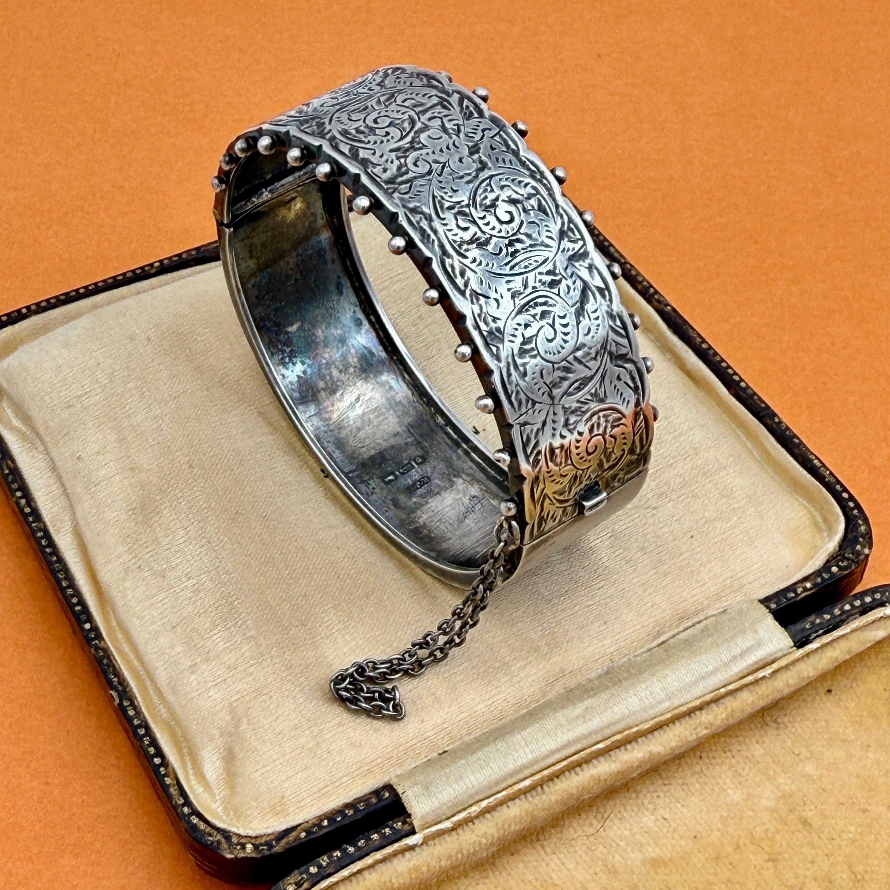 Victorian Sterling Silver Hinged Bangle, Hallmarked 1876