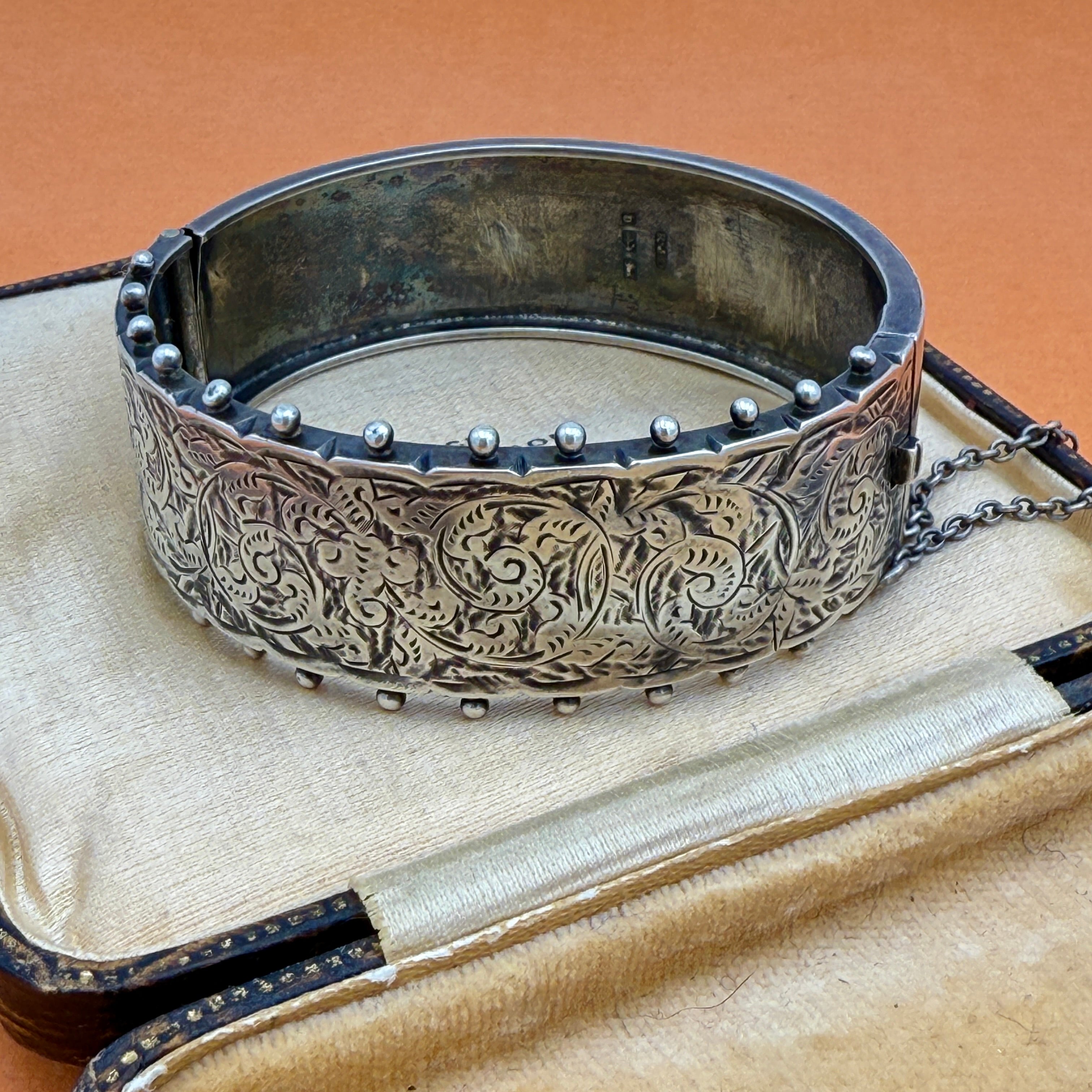 Victorian Sterling Silver Hinged Bangle, Hallmarked 1876