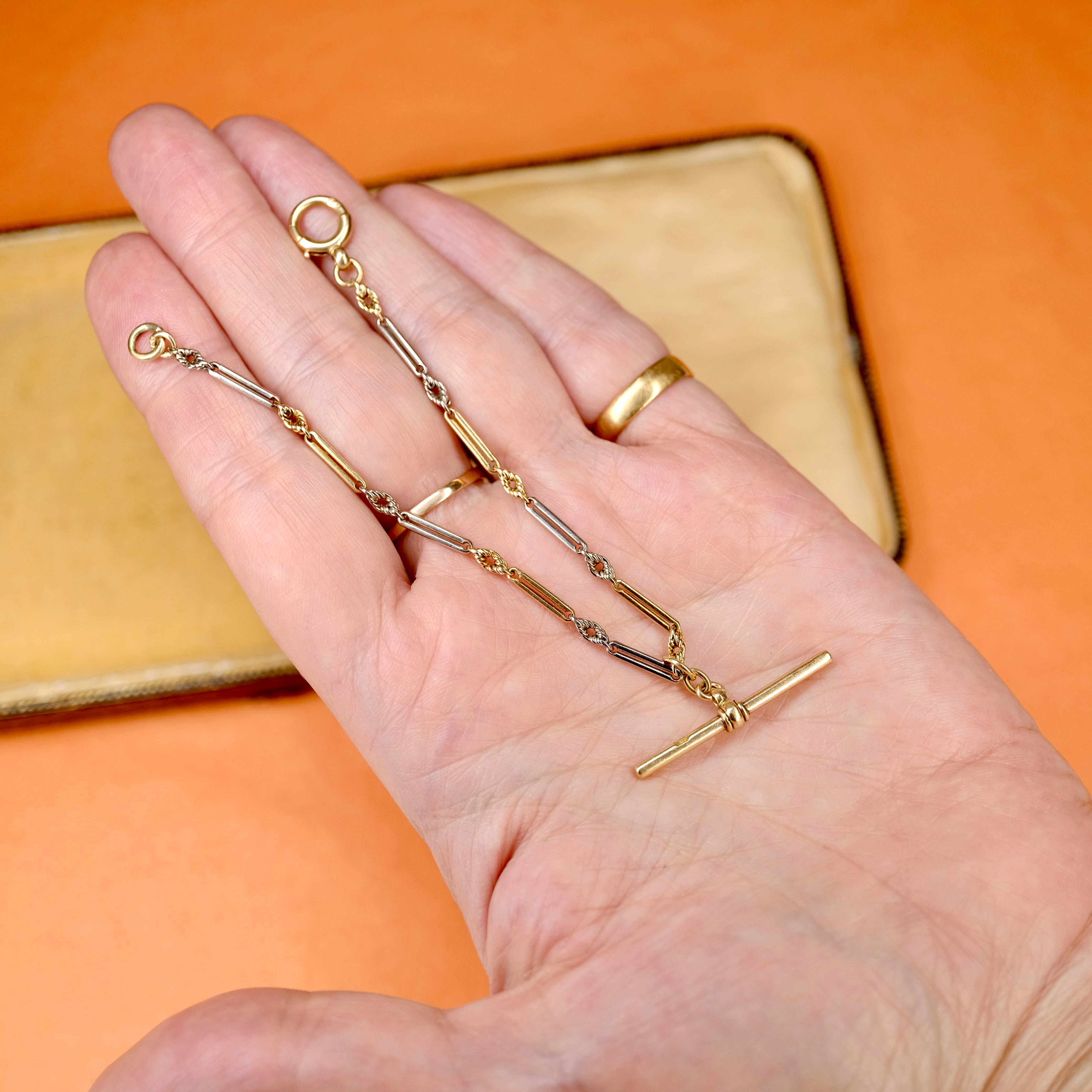 Antique 18ct Gold Watch Chain Bracelet, With Bolt Ring Clasp & T Bar, 8.5 Grams