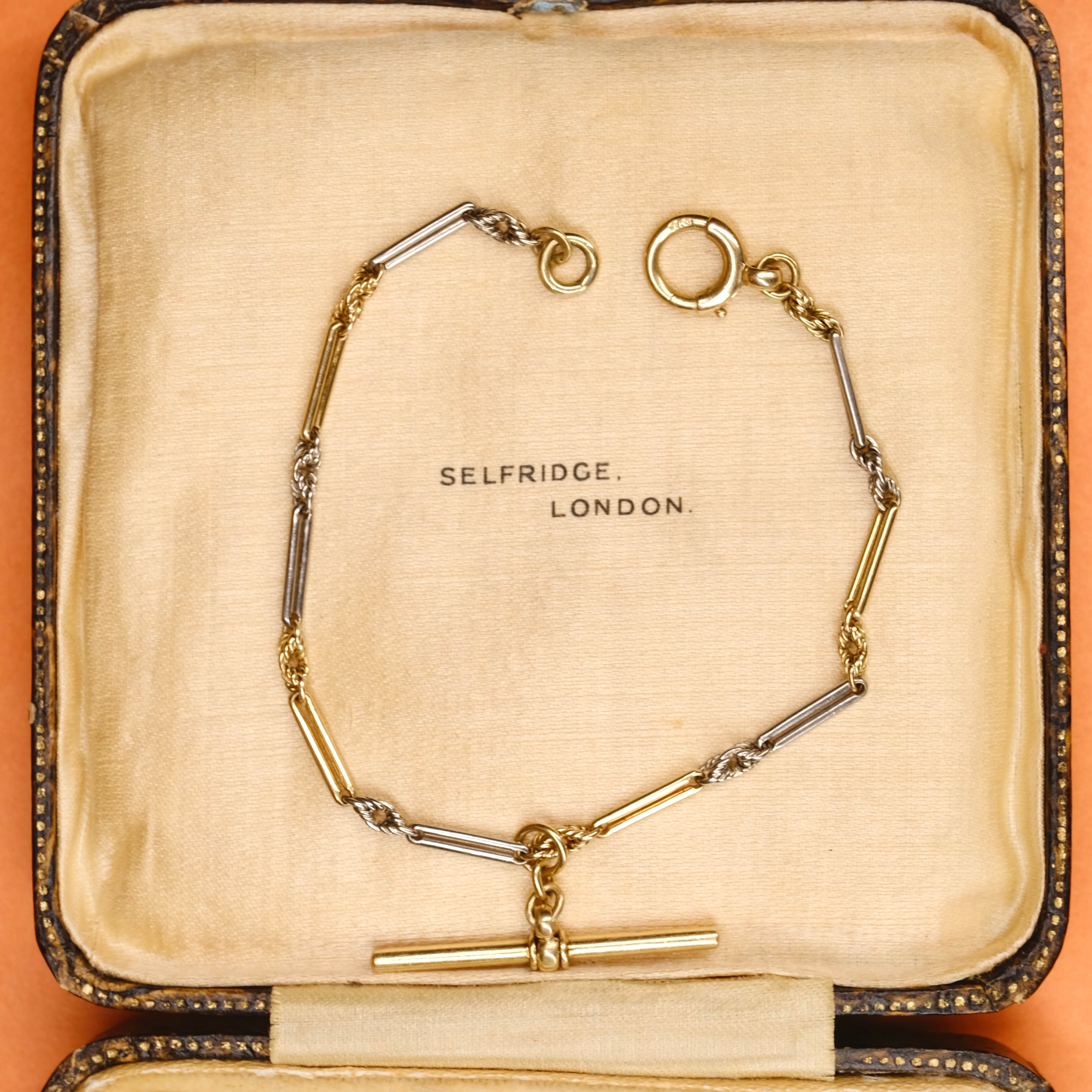 Antique 18ct Gold Watch Chain Bracelet, With Bolt Ring Clasp & T Bar, 8.5 Grams