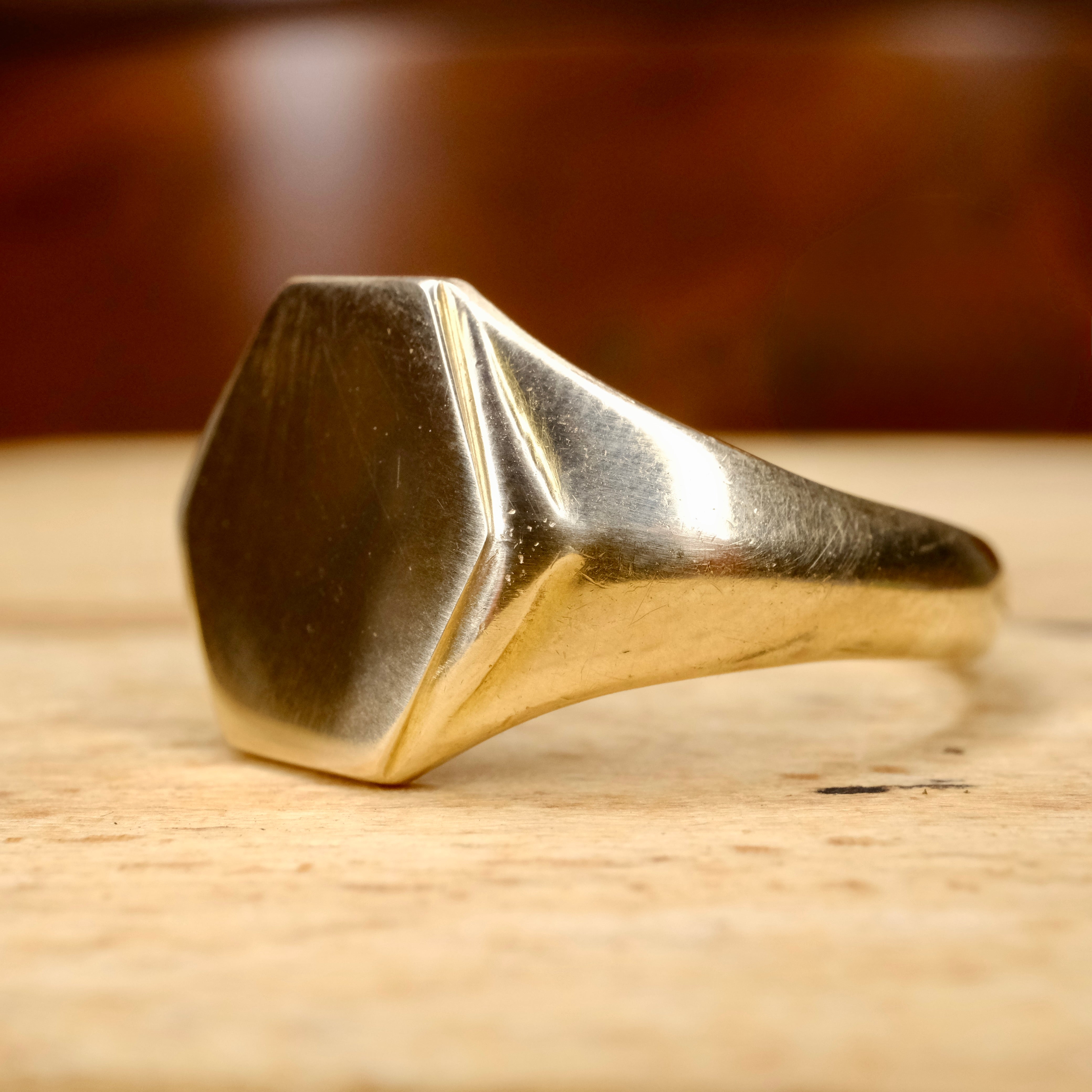 1950s, Gents, 9ct Gold, Hexagonal Signet Ring