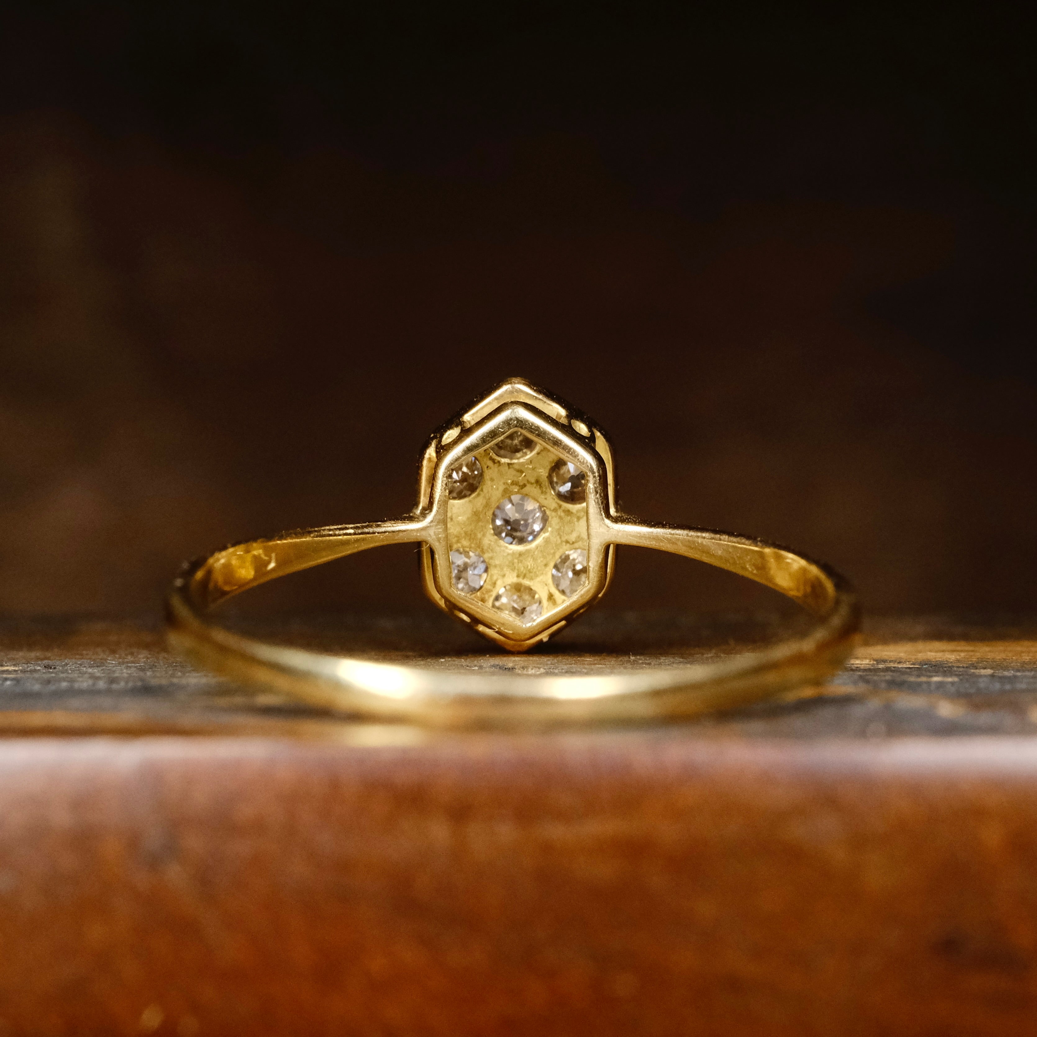 Antique 18ct Gold & Platinum Old Cut Diamond Plaque Ring
