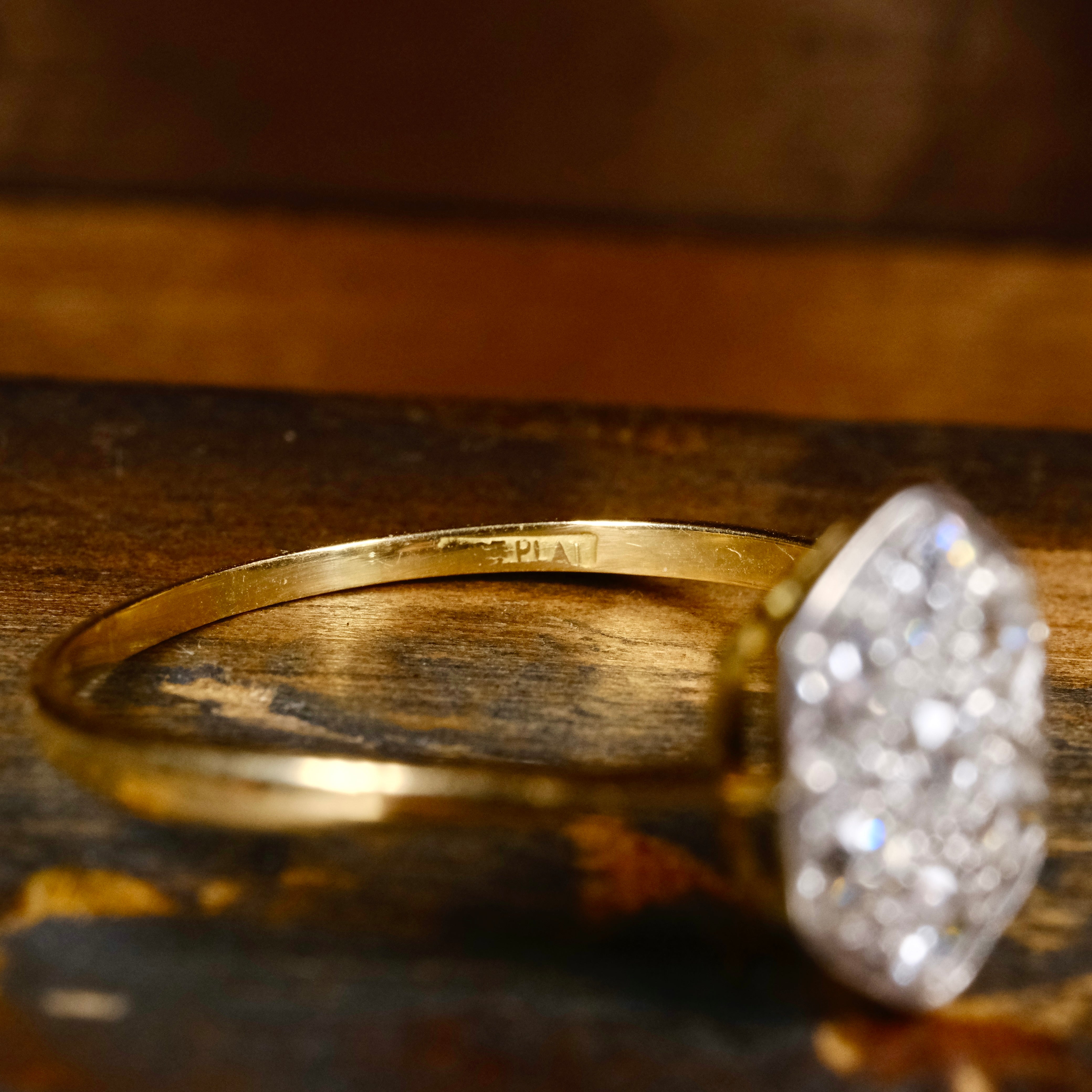 Antique 18ct Gold & Platinum Old Cut Diamond Plaque Ring