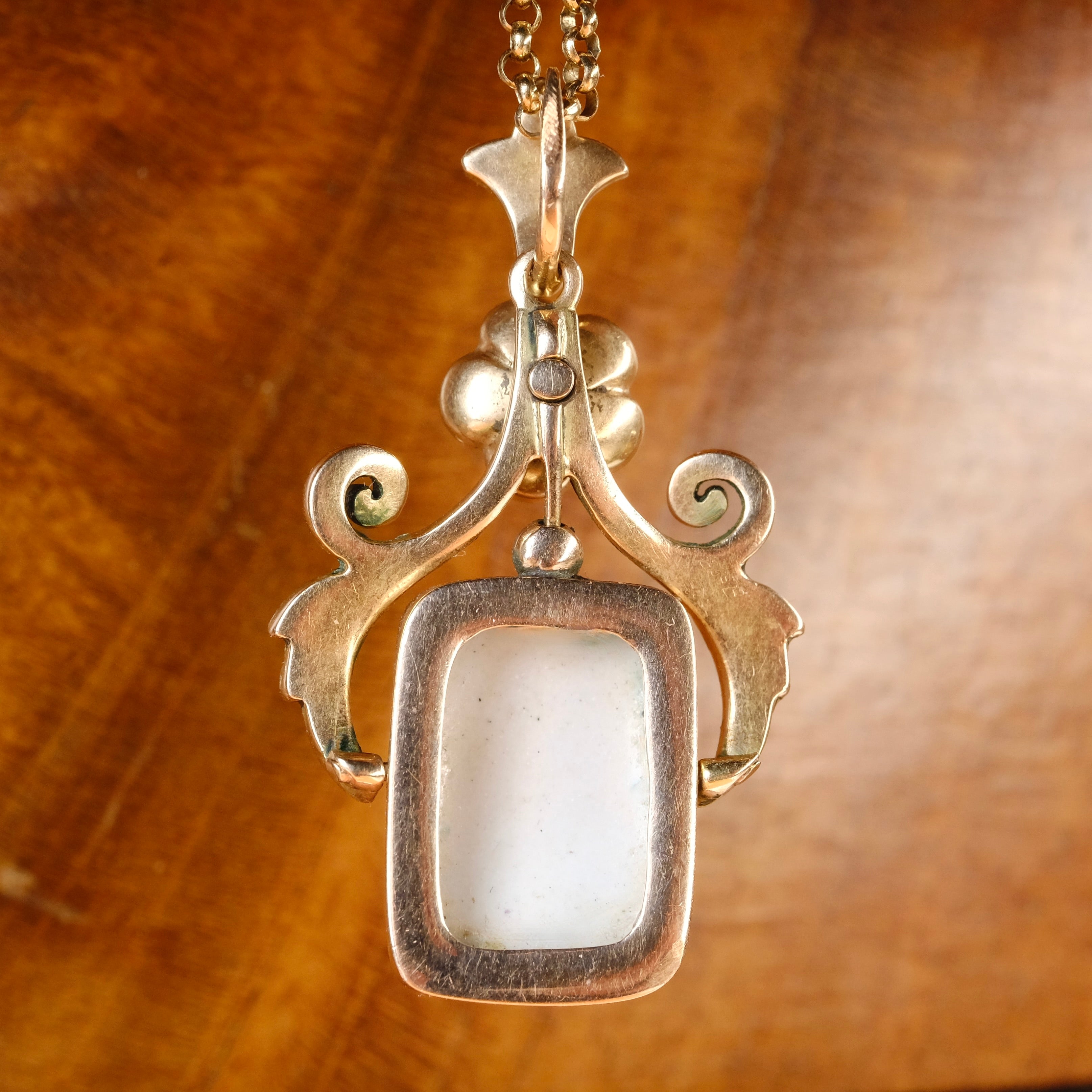 Antique 14ct Gold, Enamel & Painted Cherub Porcelain, Sapphire Pendant