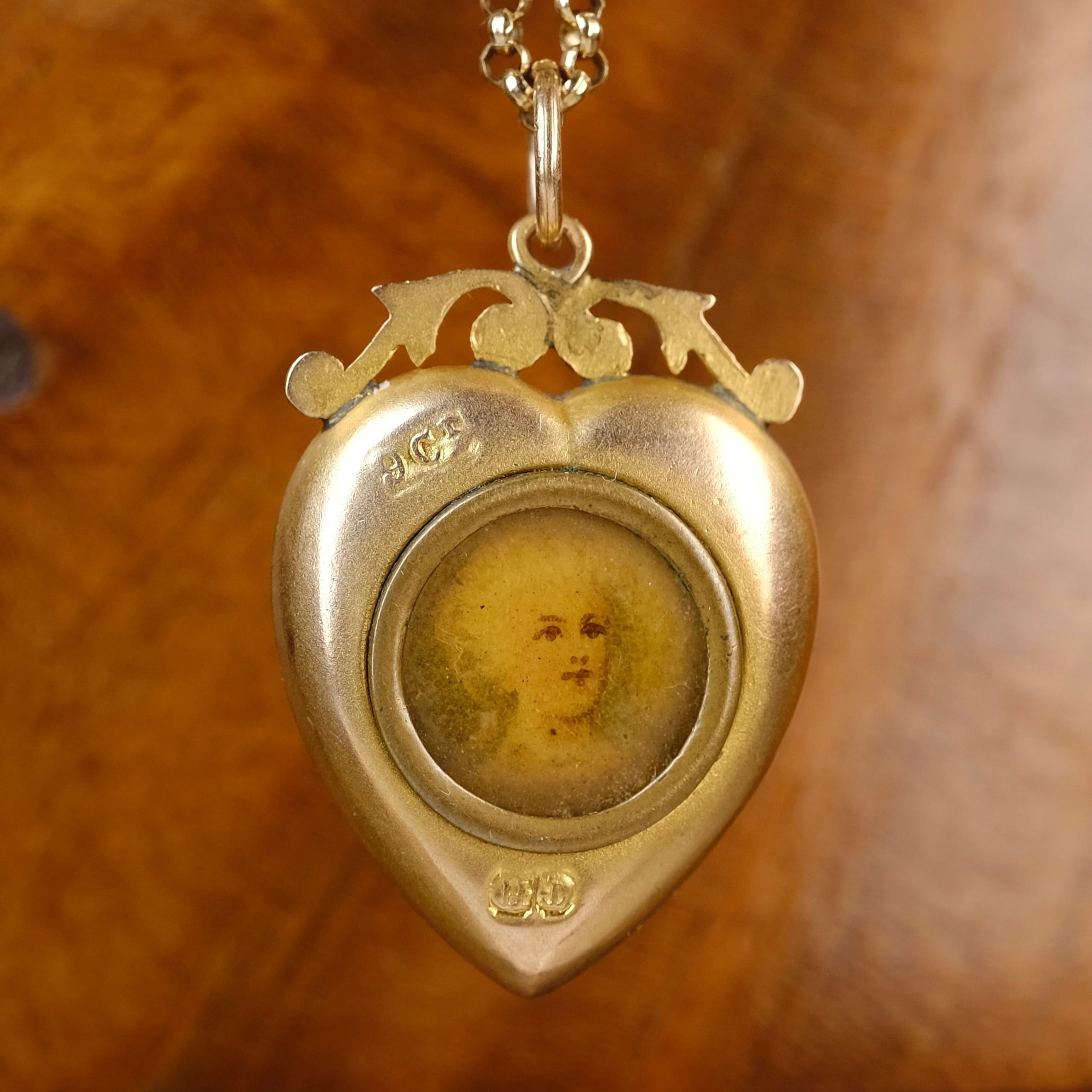 Antique 9ct Gold Heart Pendant Locket, Glazed Reverse