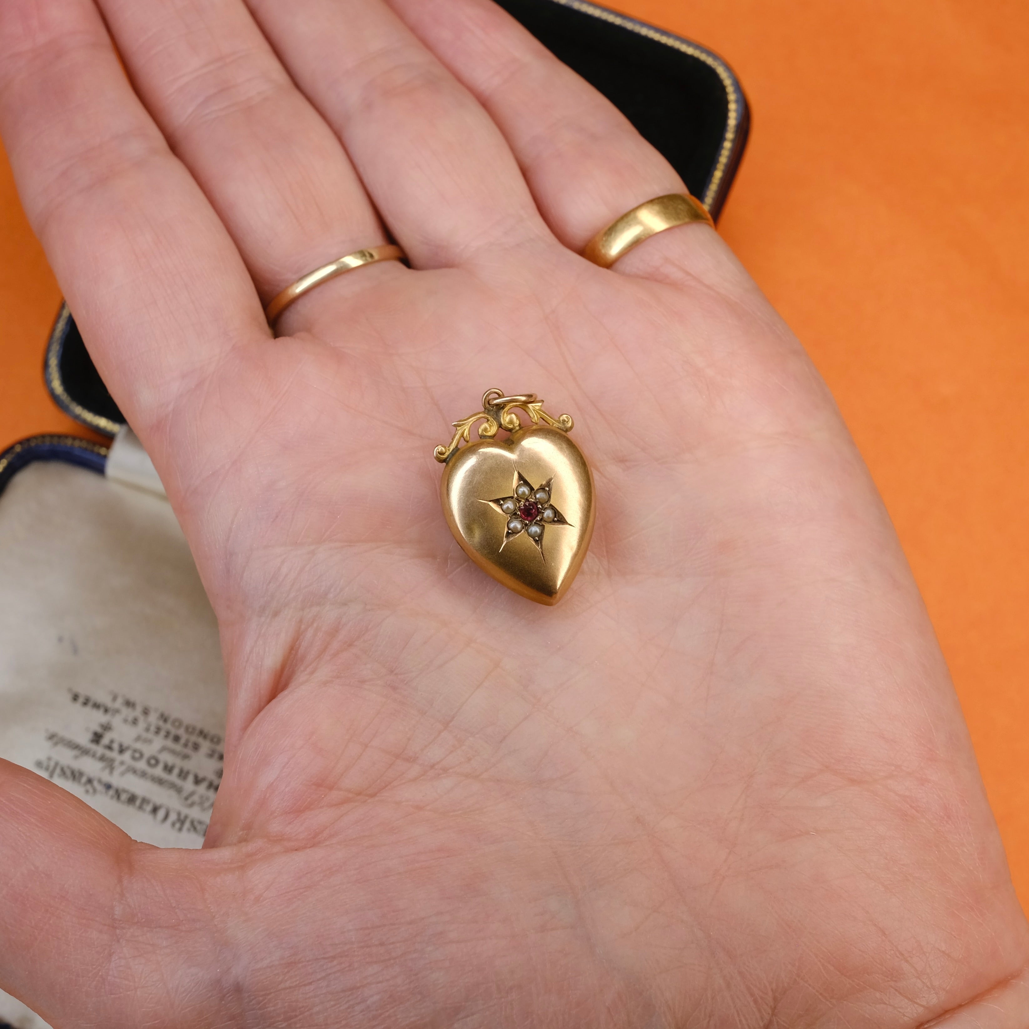 Antique 9ct Gold Heart Pendant Locket, Glazed Reverse
