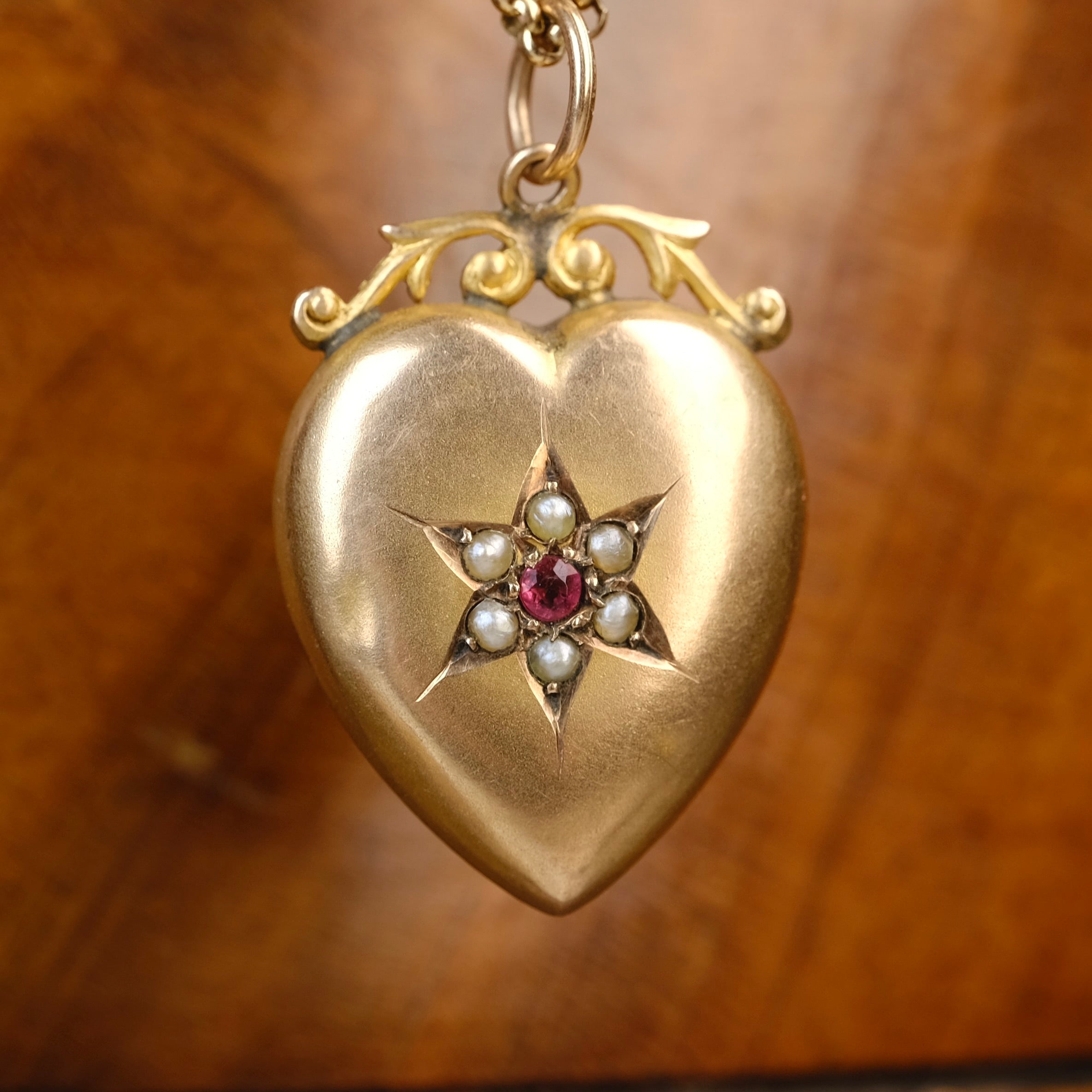 Antique 9ct Gold Heart Pendant Locket, Glazed Reverse
