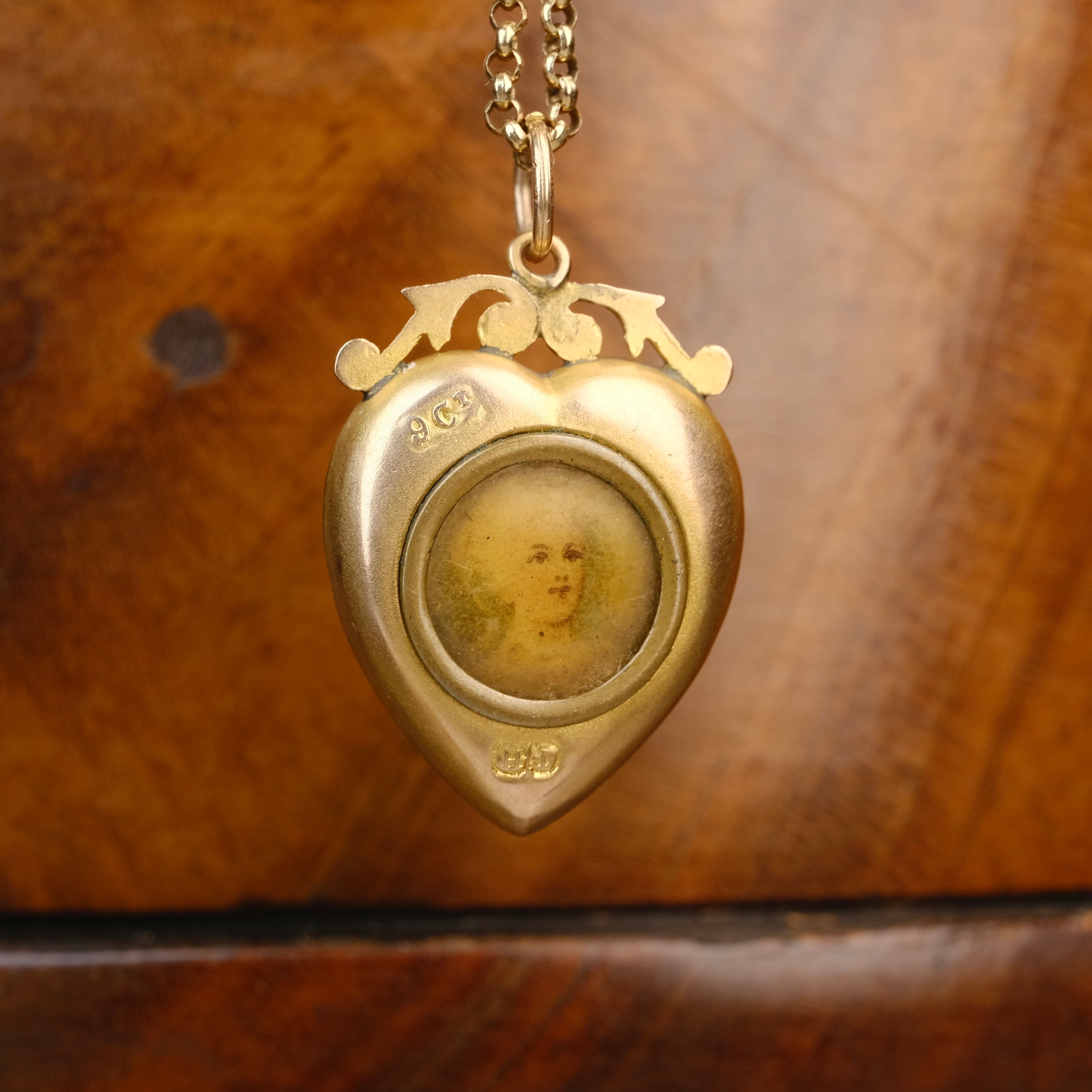 Antique 9ct Gold Heart Pendant Locket, Glazed Reverse
