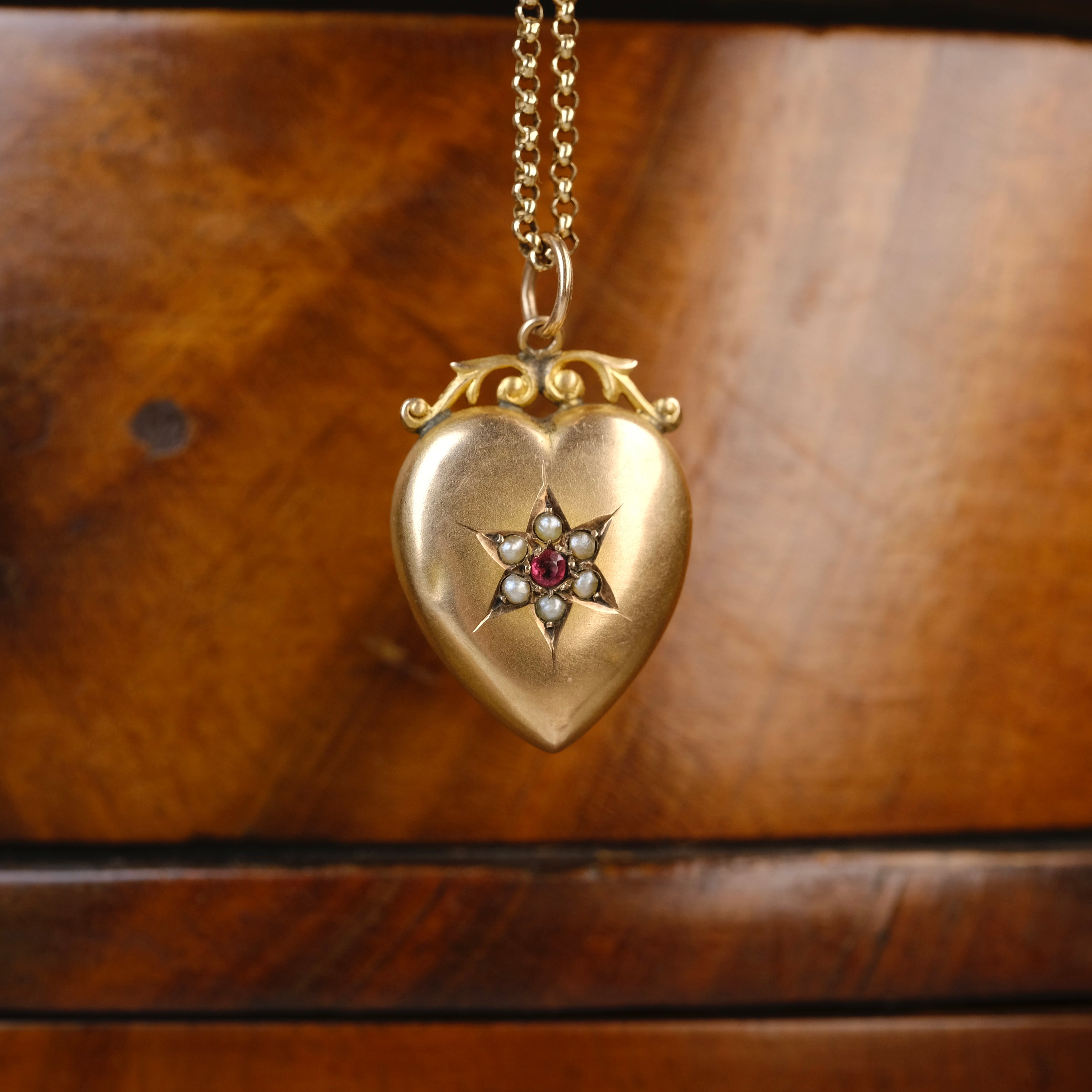Antique 9ct Gold Heart Pendant Locket, Glazed Reverse