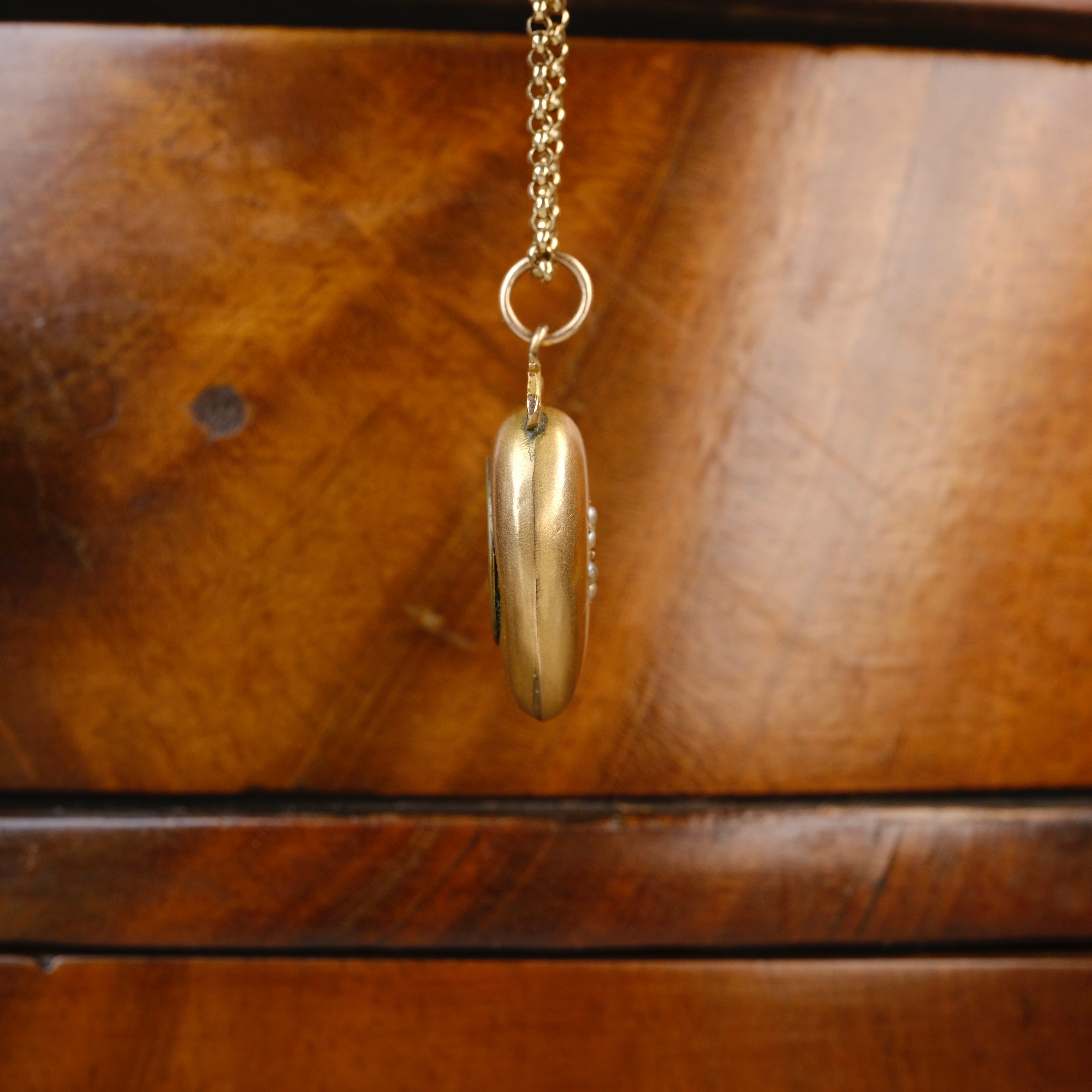 Antique 9ct Gold Heart Pendant Locket, Glazed Reverse