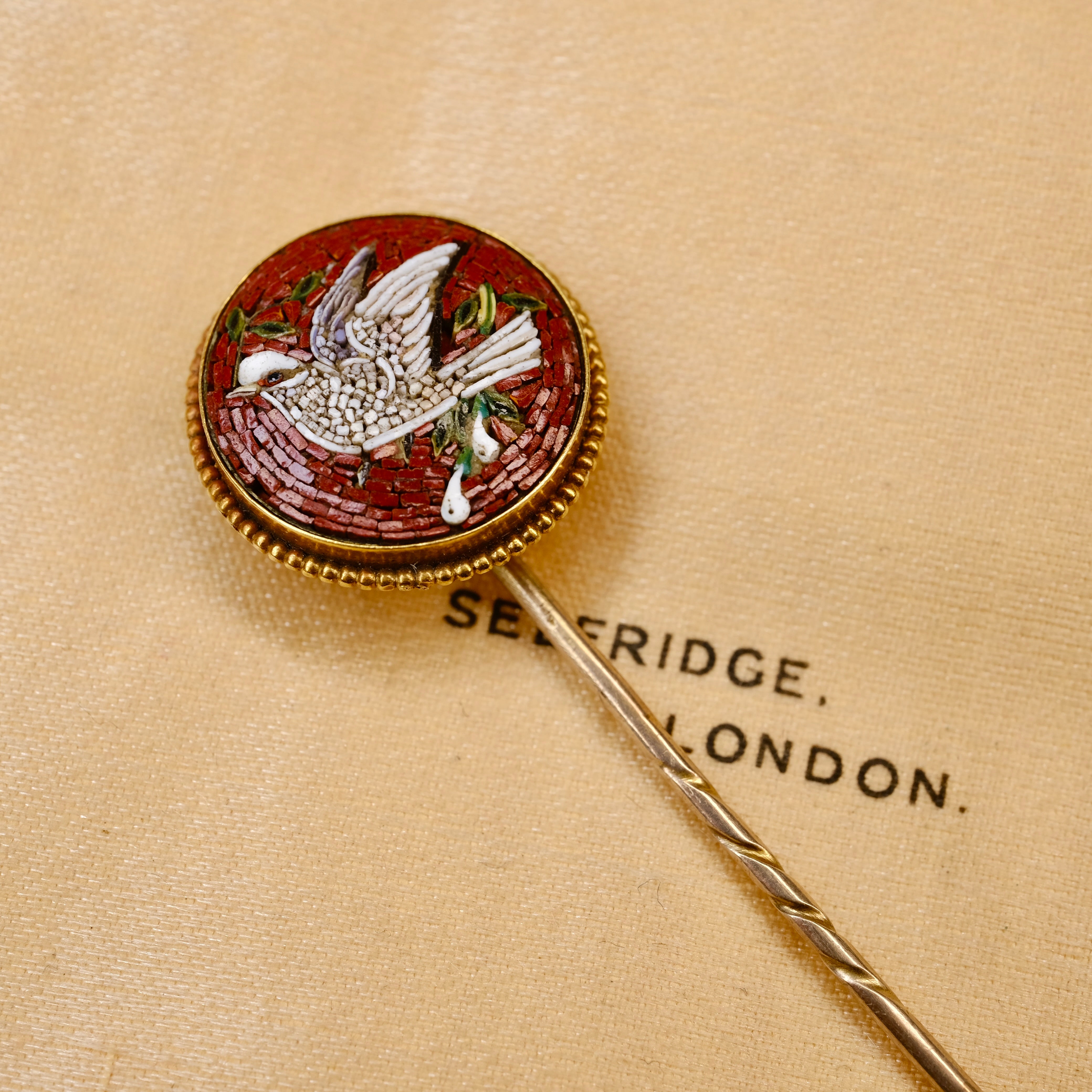 Victorian, Gold, Dove of Peace Micro Mosaic Stick Pin
