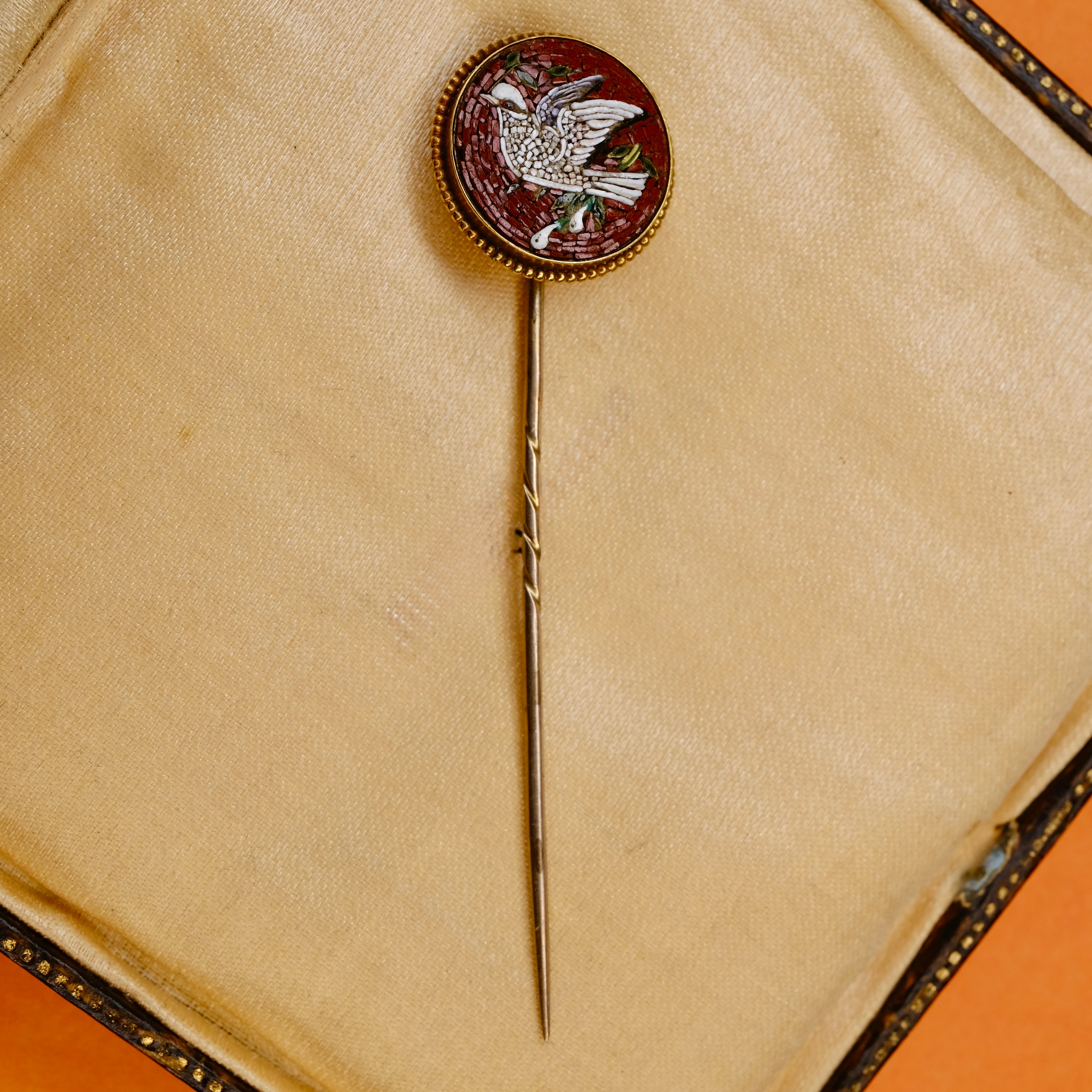 Victorian, Gold, Dove of Peace Micro Mosaic Stick Pin