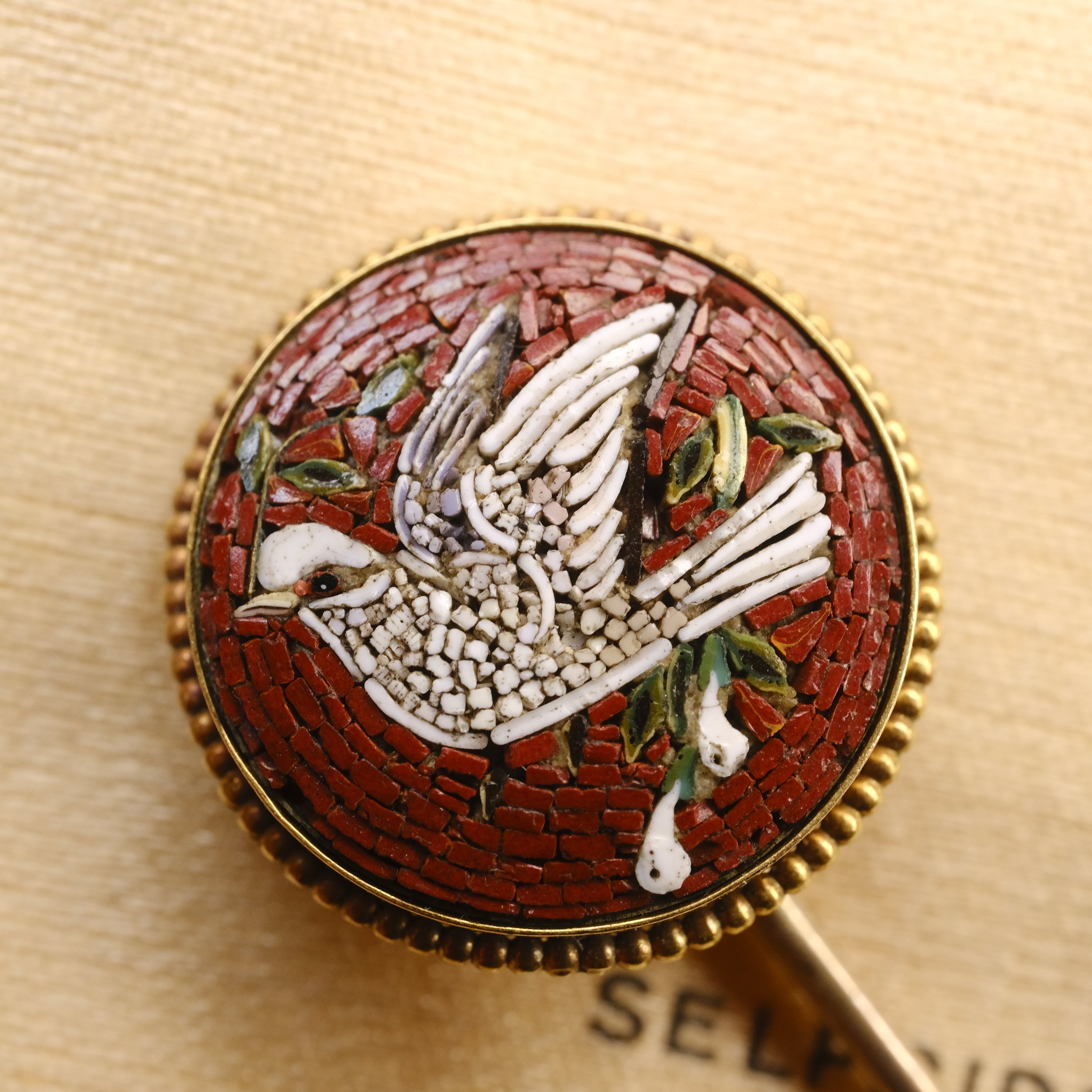 Victorian, Gold, Dove of Peace Micro Mosaic Stick Pin