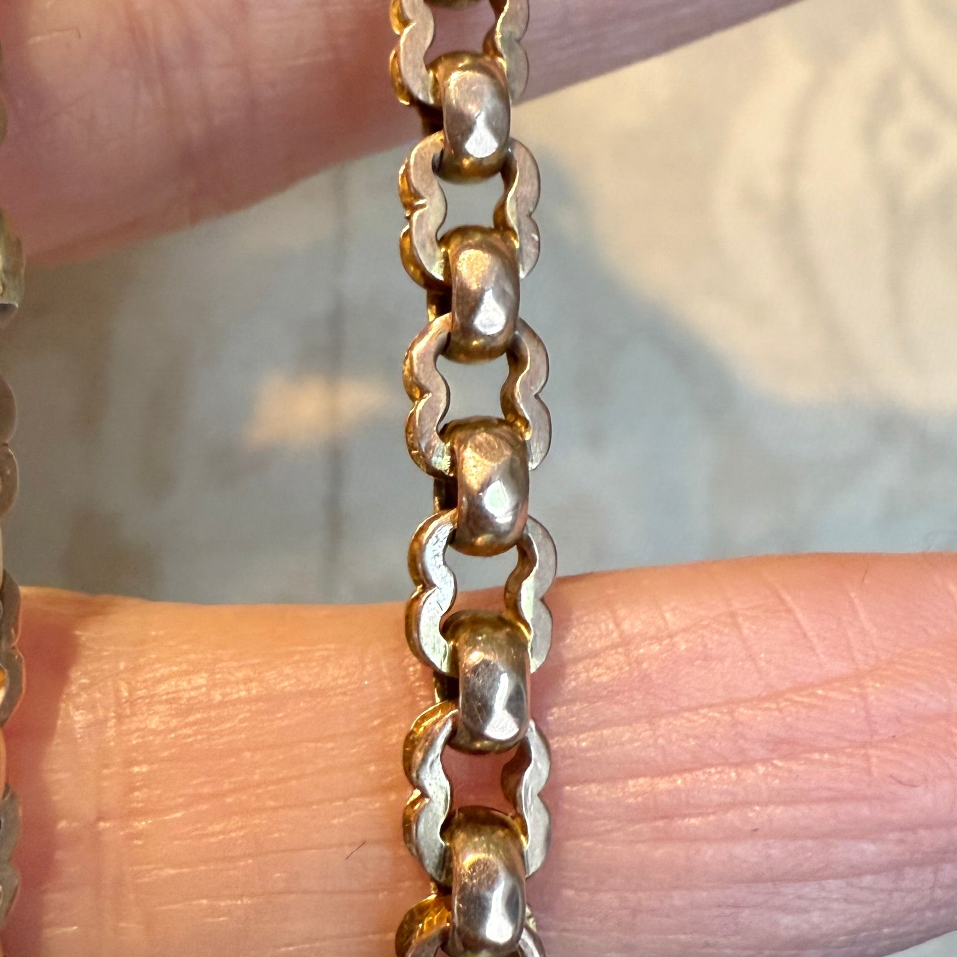 Antique 9ct Rose Gold, Fancy Link Chain Necklace, With Dog Clip 15.8 Grams