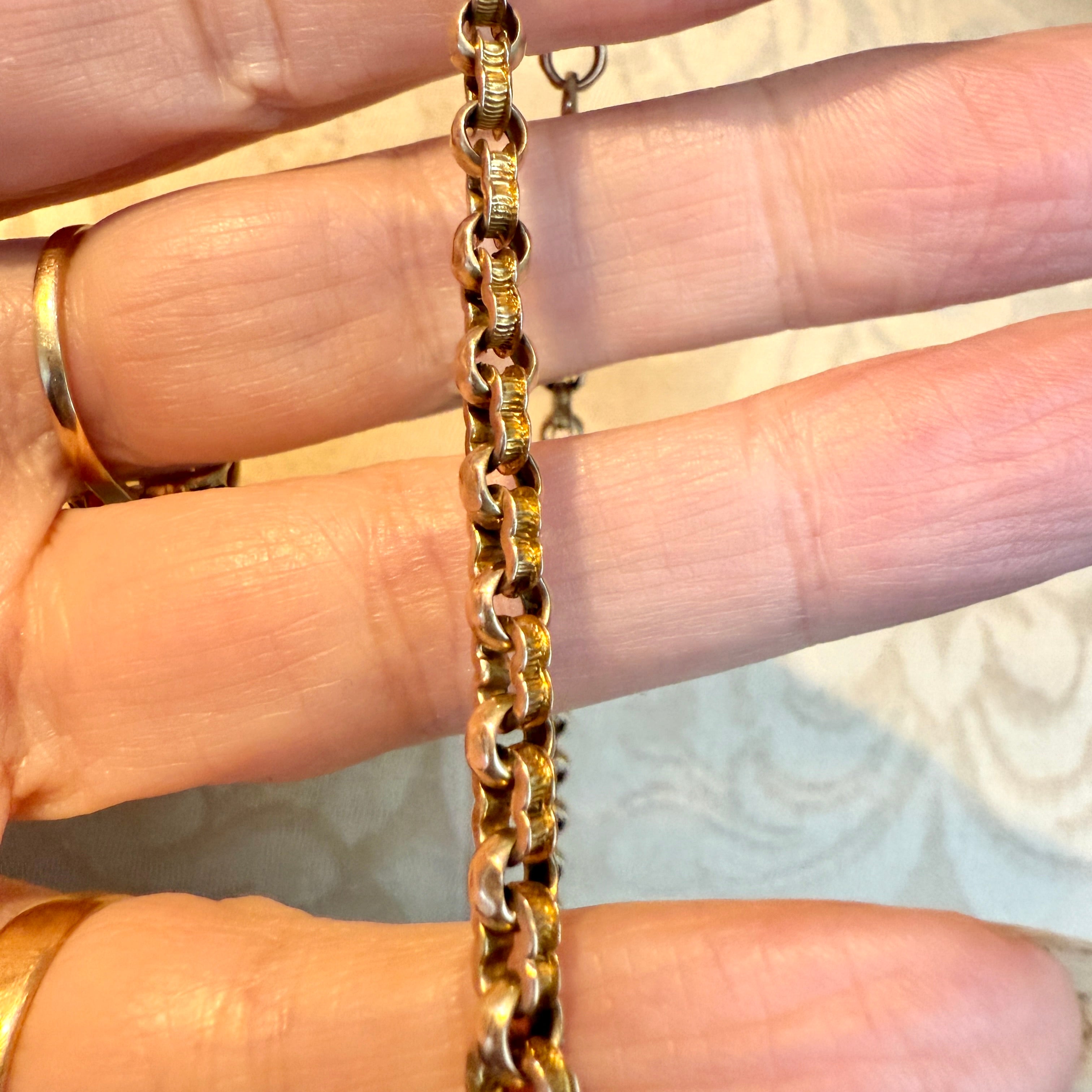 Antique 9ct Rose Gold, Fancy Link Chain Necklace, With Dog Clip 15.8 Grams