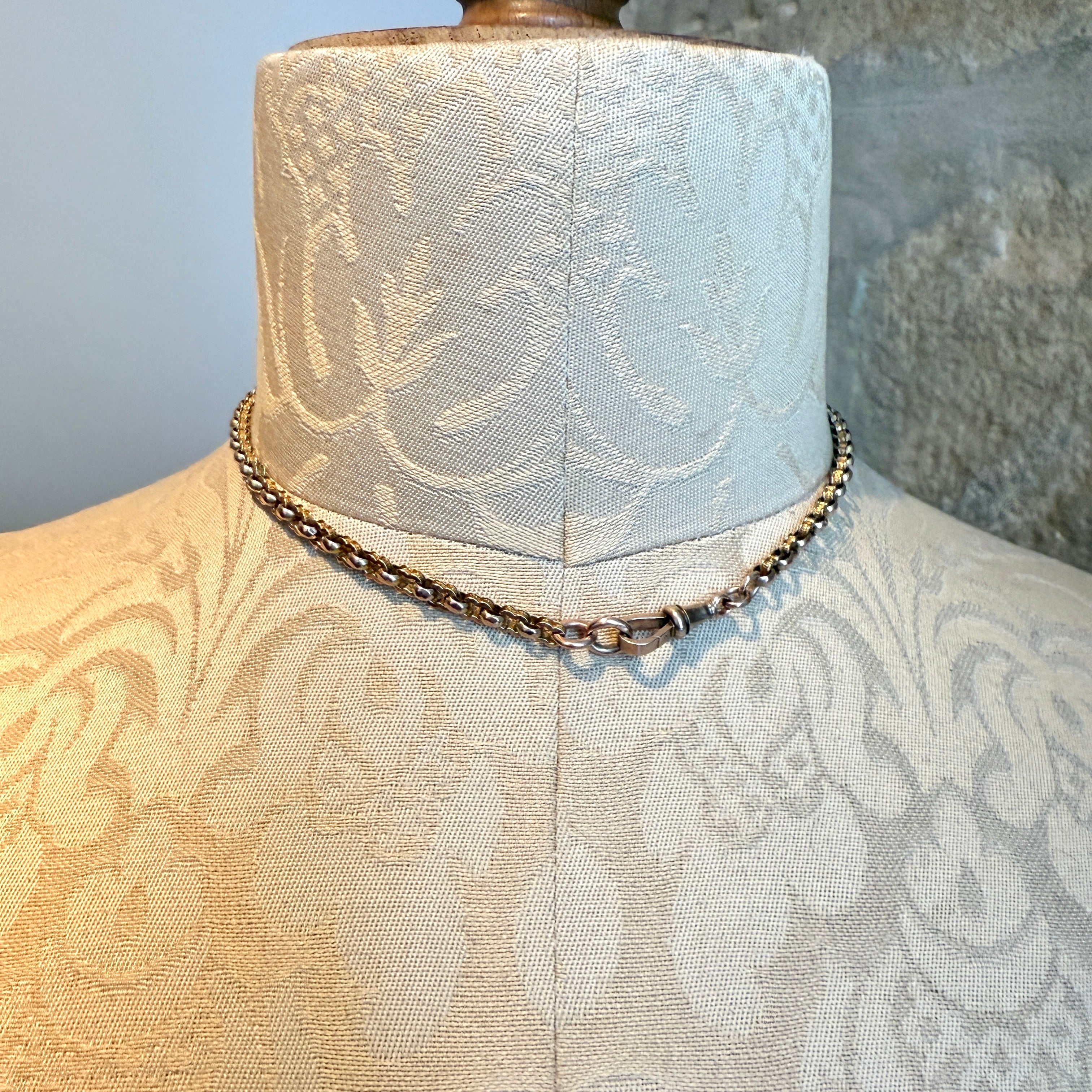 Antique 9ct Rose Gold, Fancy Link Chain Necklace, With Dog Clip 15.8 Grams