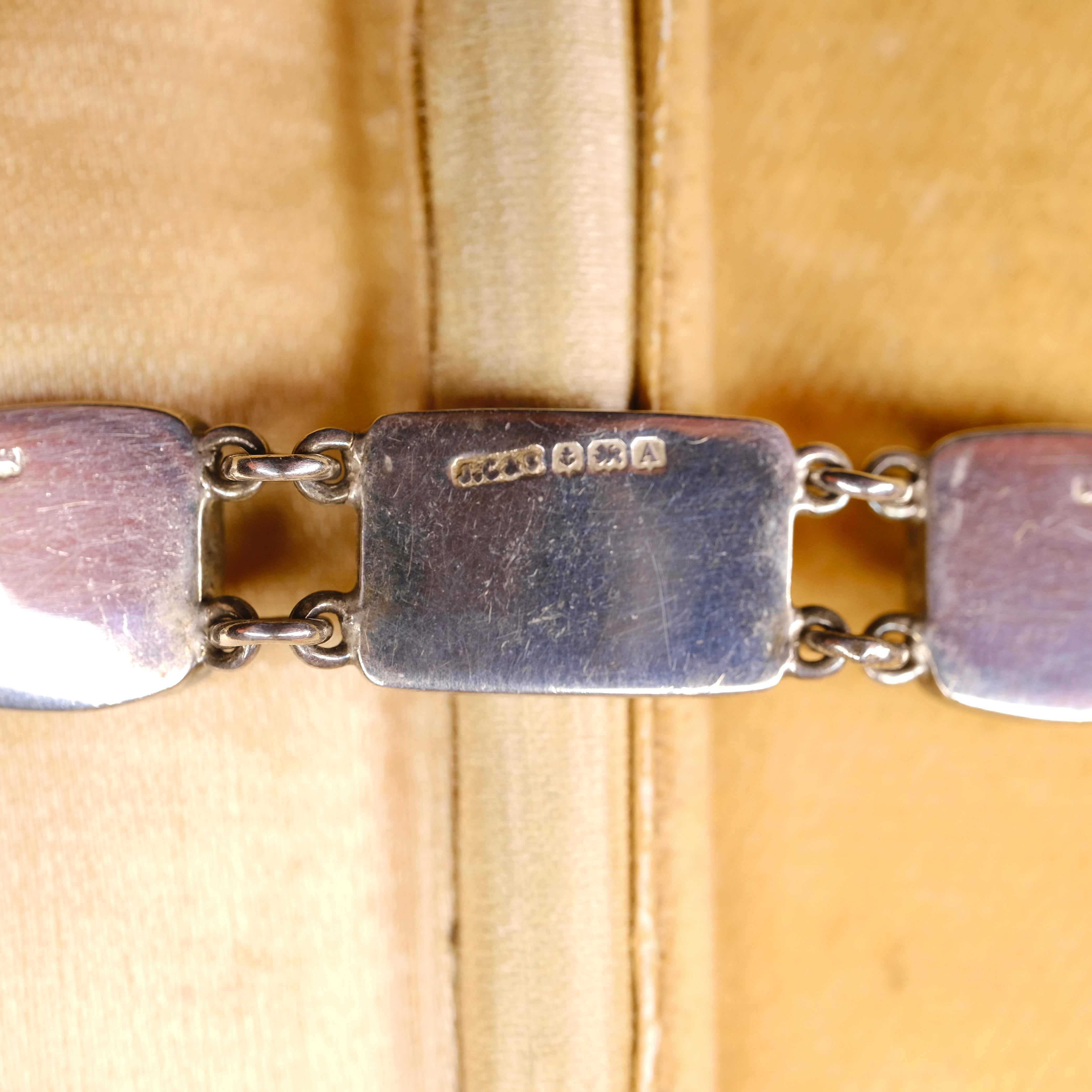 1920s Scottish Agate Sterling Silver Panel Bracelet, Hallmarked in 1925