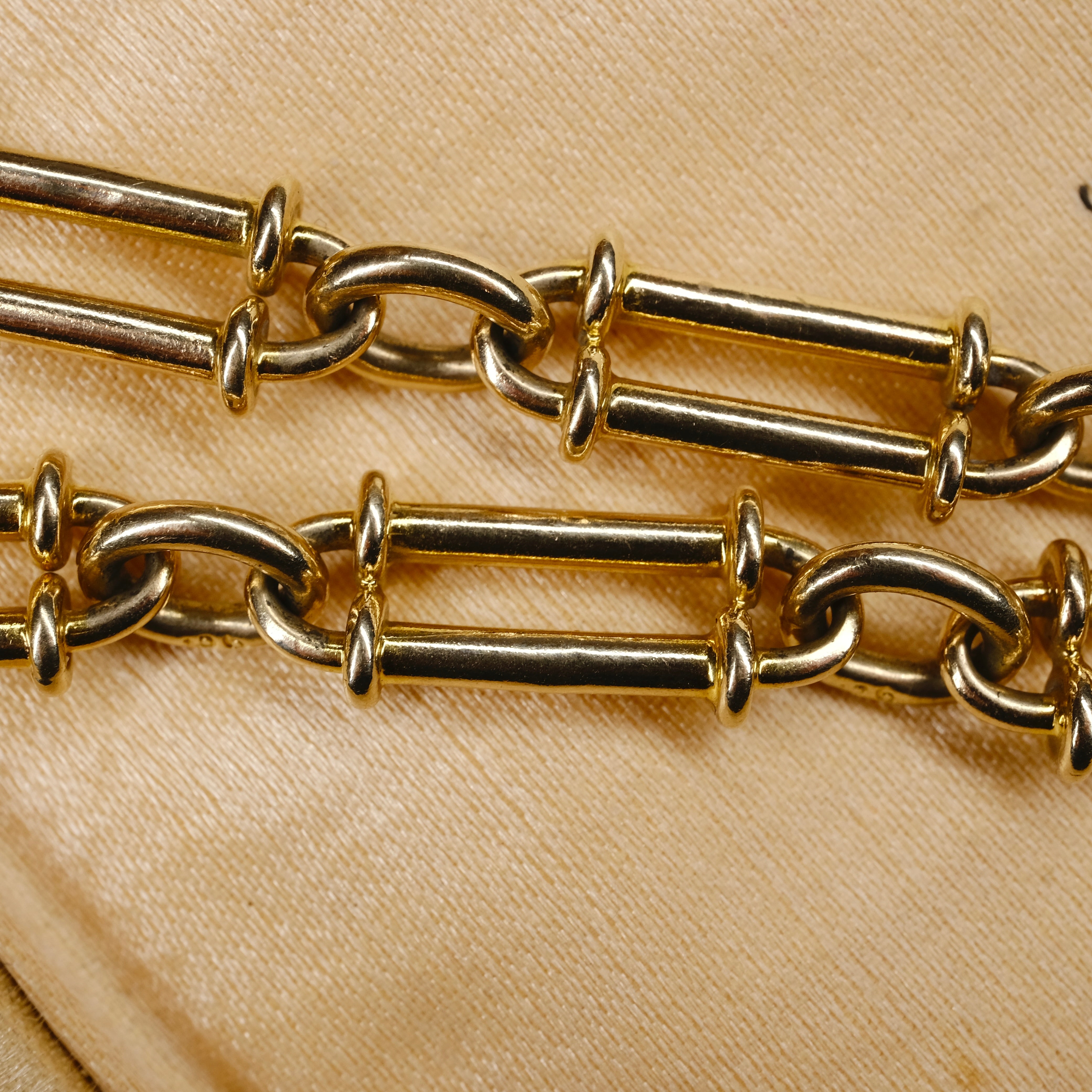 Antique 9ct Gold, Trombone Link Watch Chain Bracelet, With Dog Clip Clasp and T Bar, 22.3 Grams