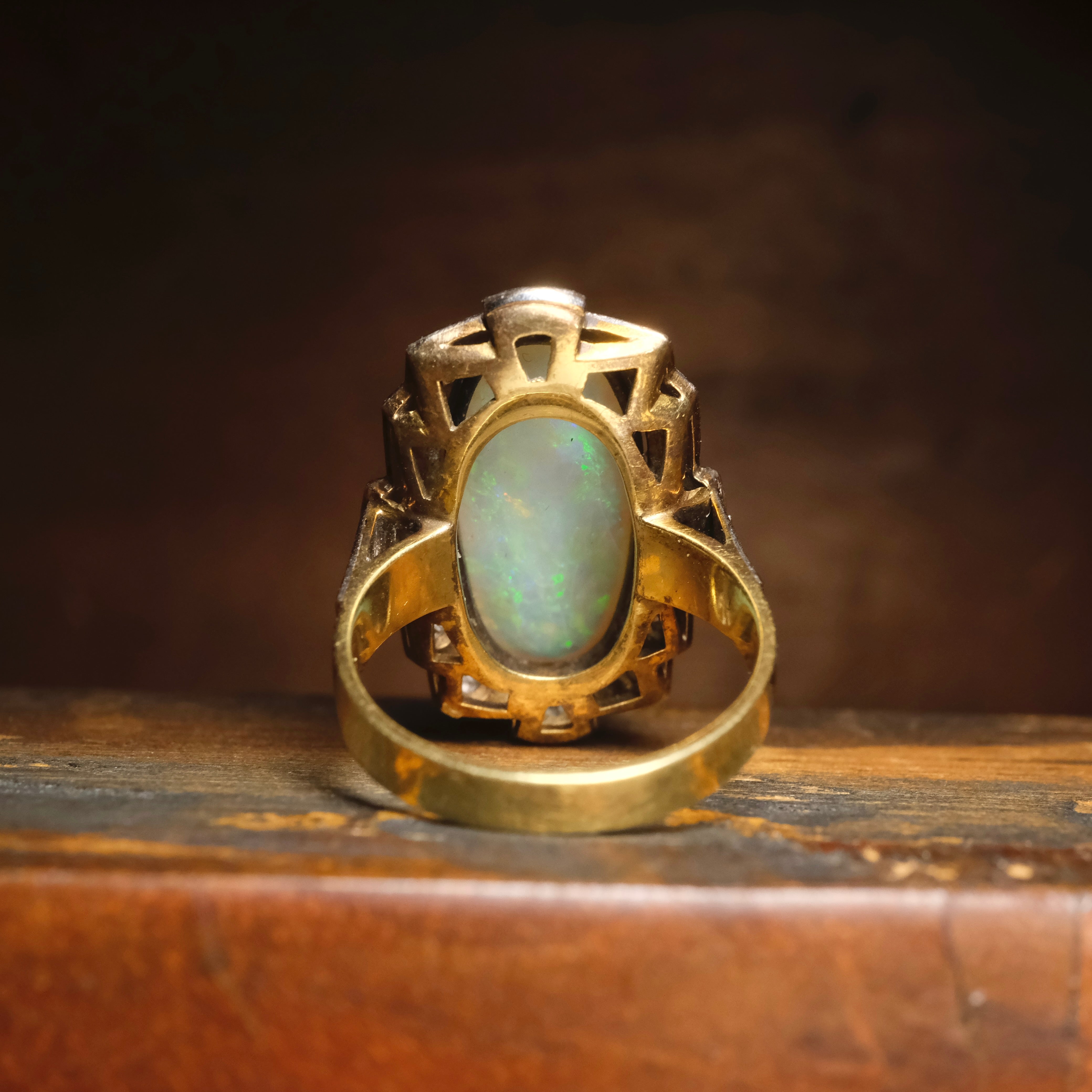 Huge Original Art deco 14ct Gold Opal & Diamond Statement Ring