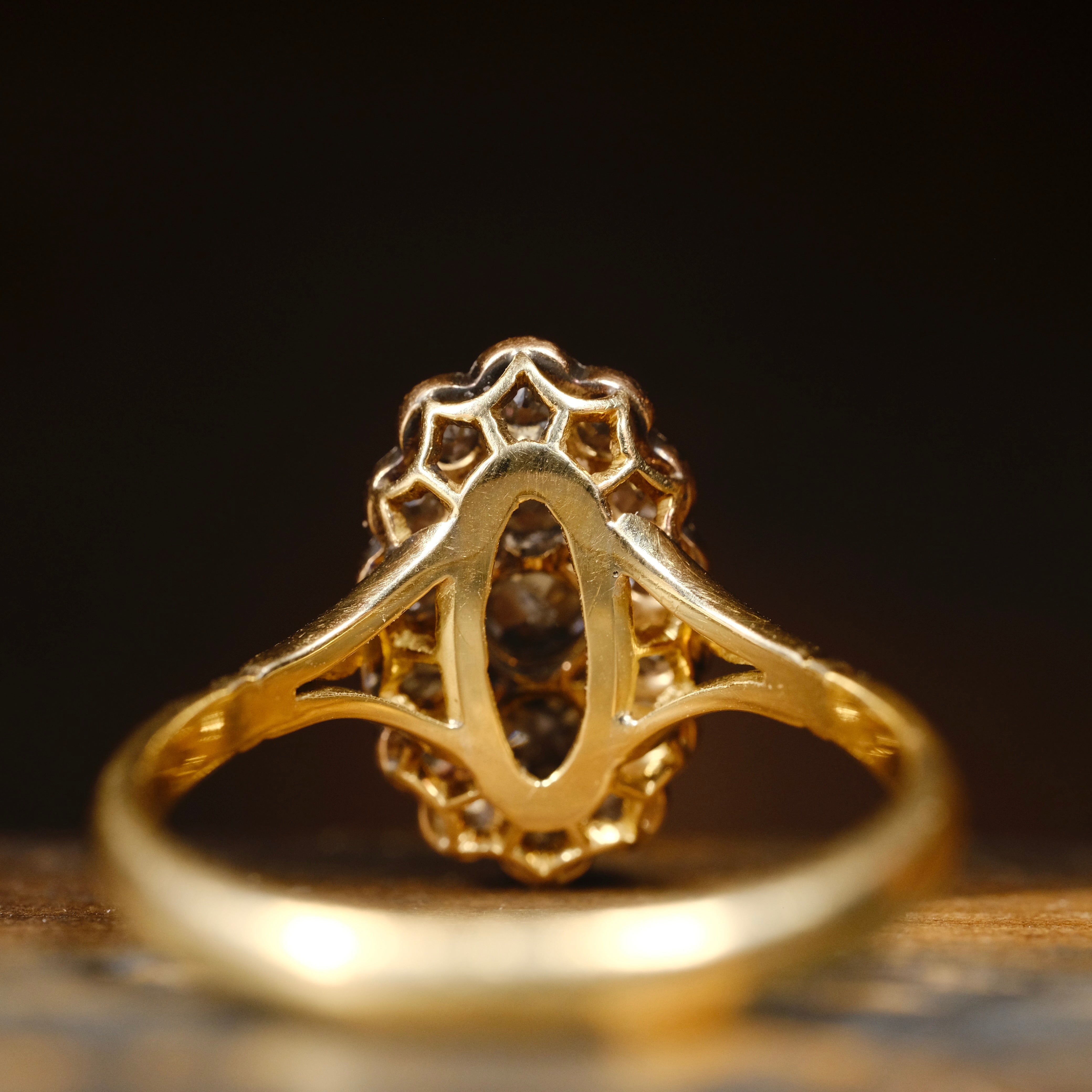 Antique, Edwardian, 18ct Gold & Platinum, Old Cut Diamond, Oval Cluster Ring