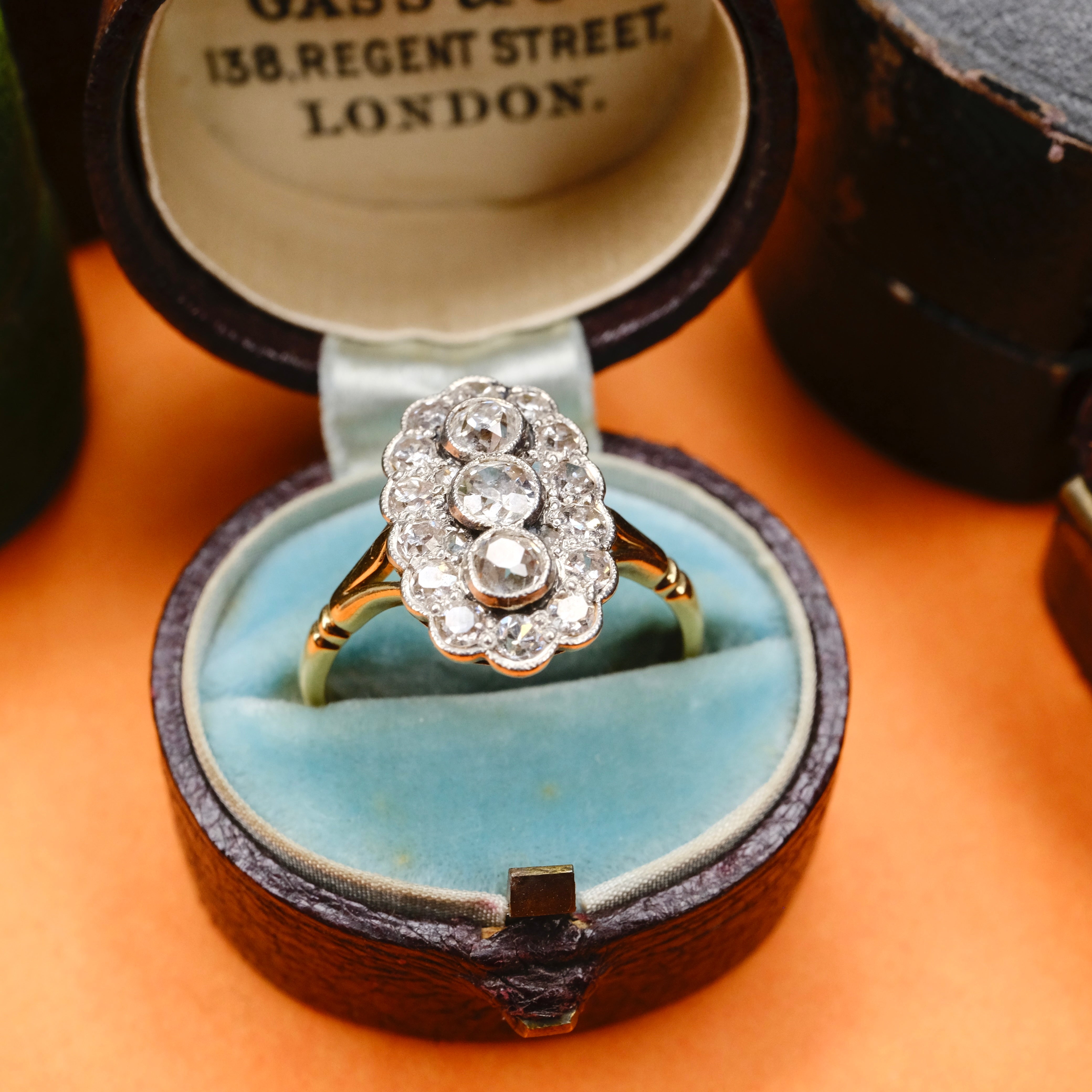 Antique, Edwardian, 18ct Gold & Platinum, Old Cut Diamond, Oval Cluster Ring