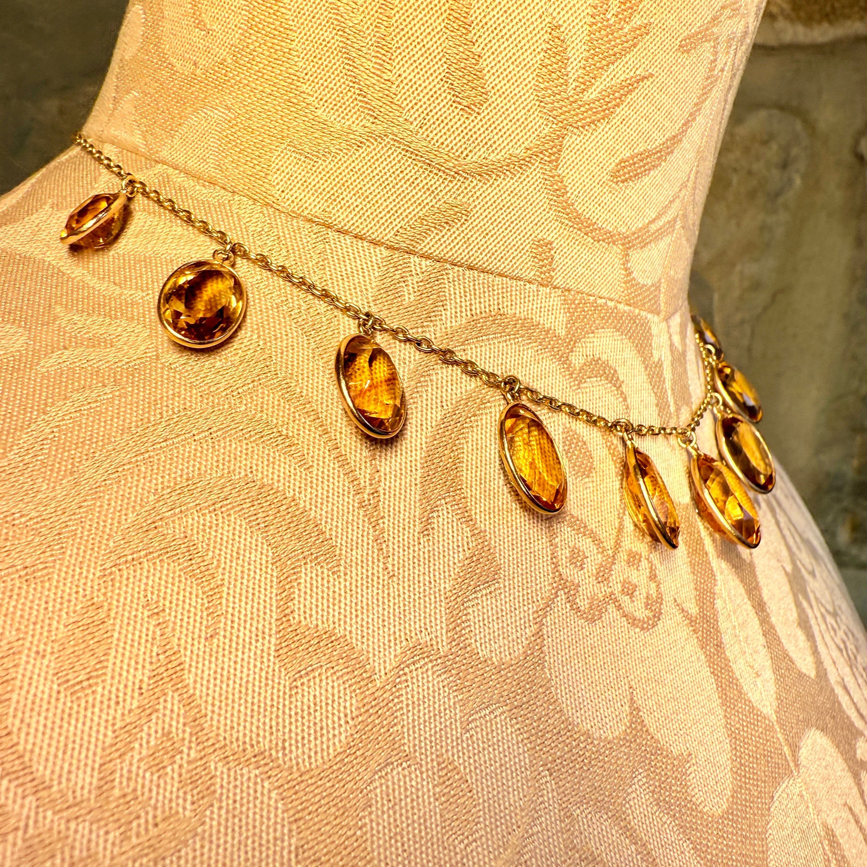 Antique 18ct Gold, Citrine Fringe Necklace