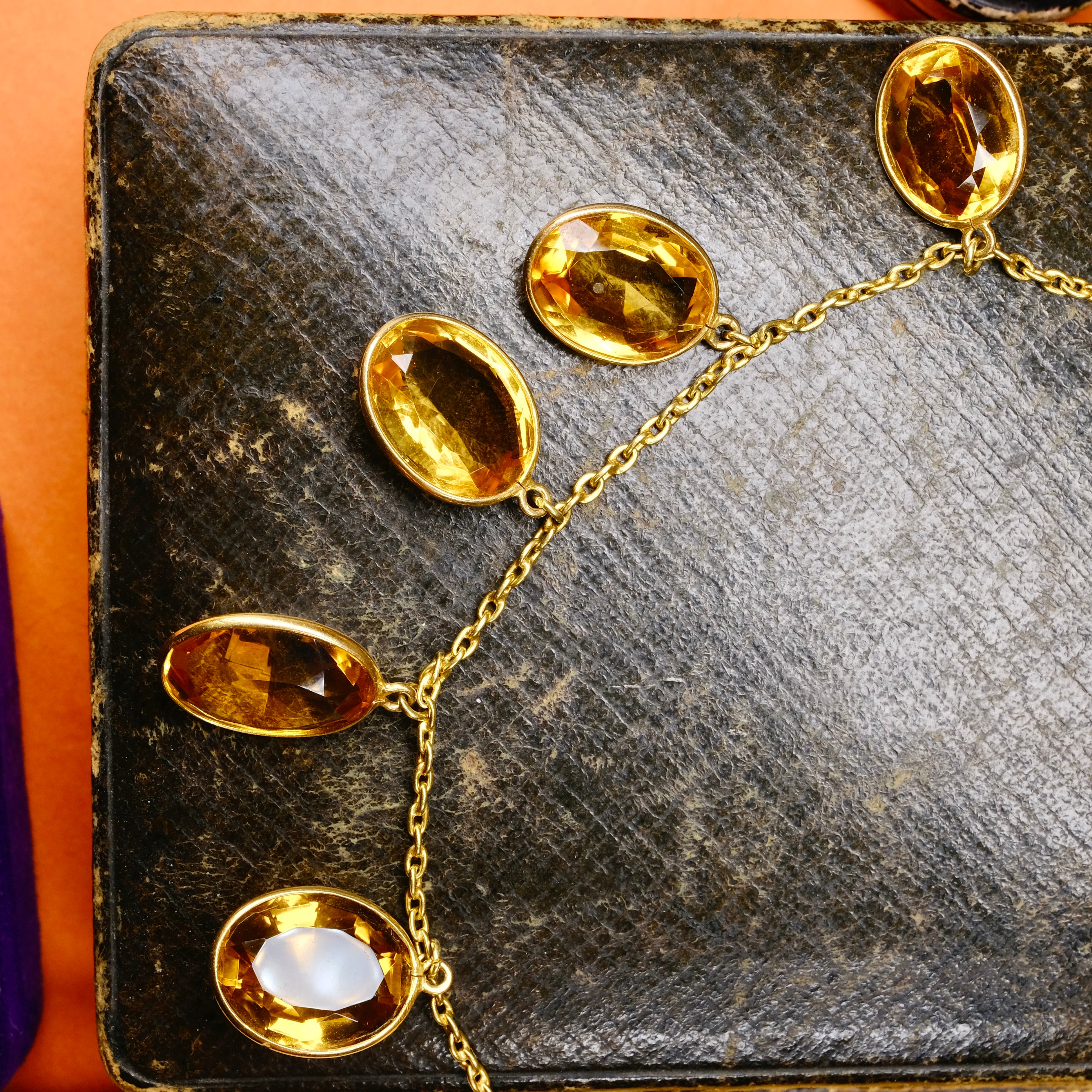 Antique 18ct Gold, Citrine Fringe Necklace