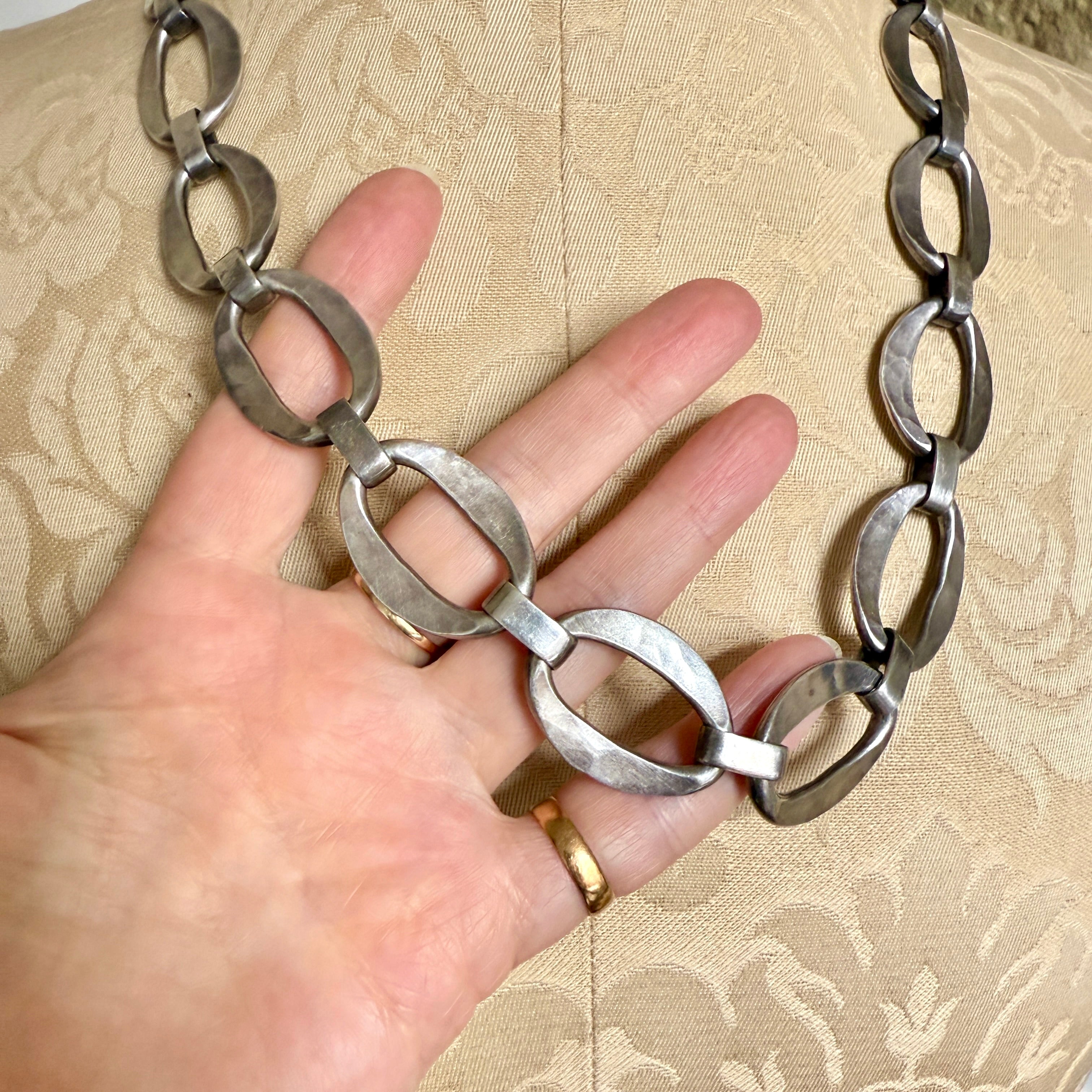 Vintage, Very Heavy Modernist Sterling Silver Statement Necklace, 195 Grams