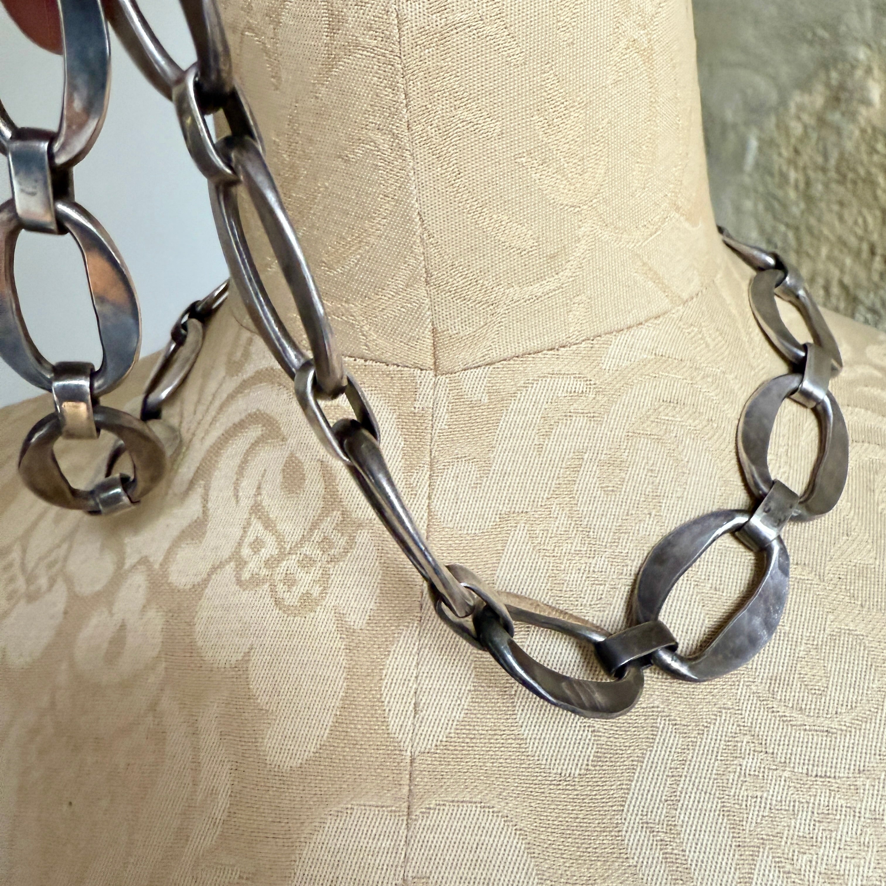 Vintage, Very Heavy Modernist Sterling Silver Statement Necklace, 195 Grams